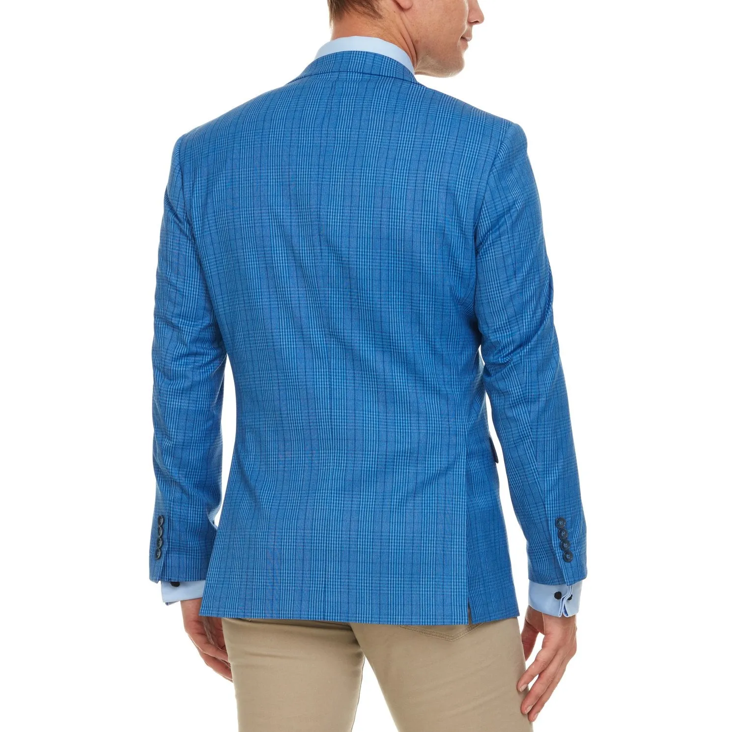 Adam Baker Mens Ultra Slim fit Notch Lapel Plaid Sport Coat/Blazer- Blue