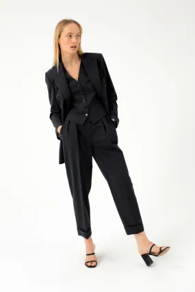 ANKLE LENGTH WOOL TROUSERS WITH TURN-UP HEMS