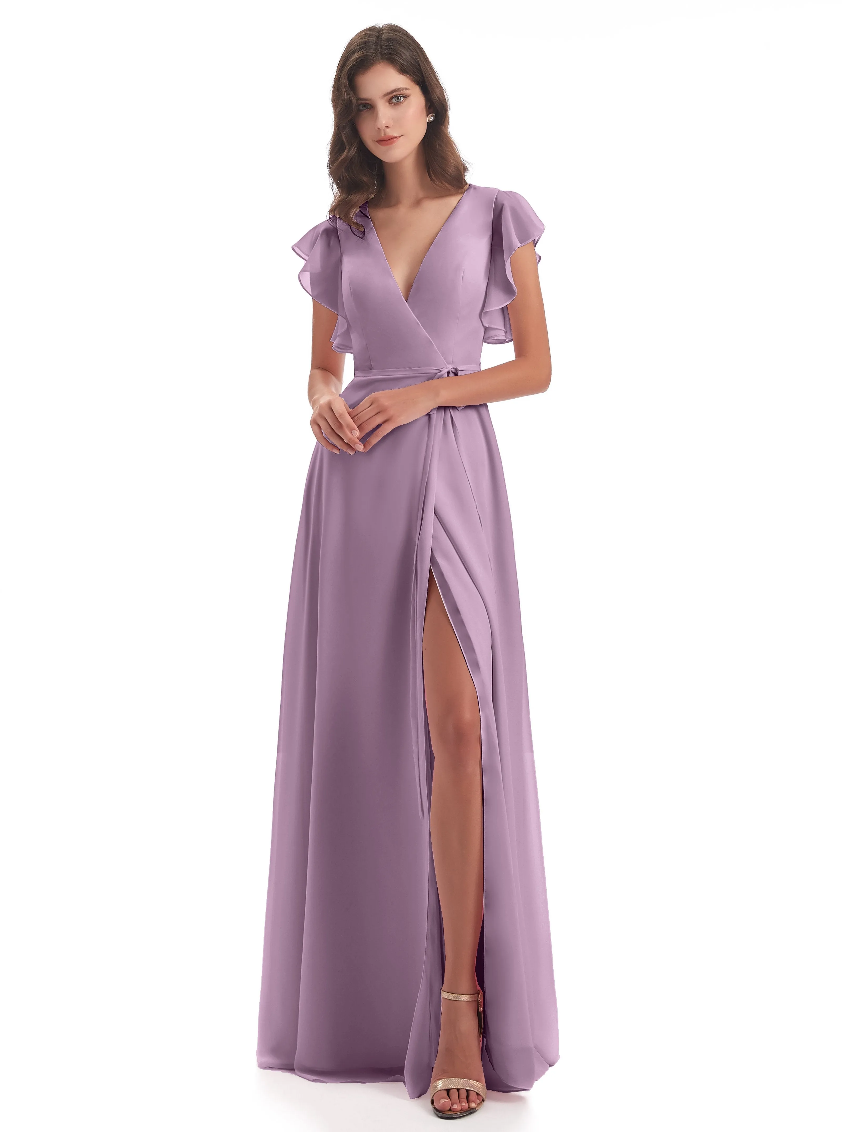 Bridesmaid Dress Wisteria Hope Charming V Neck Long Chiffon Bridesmaid Dresses