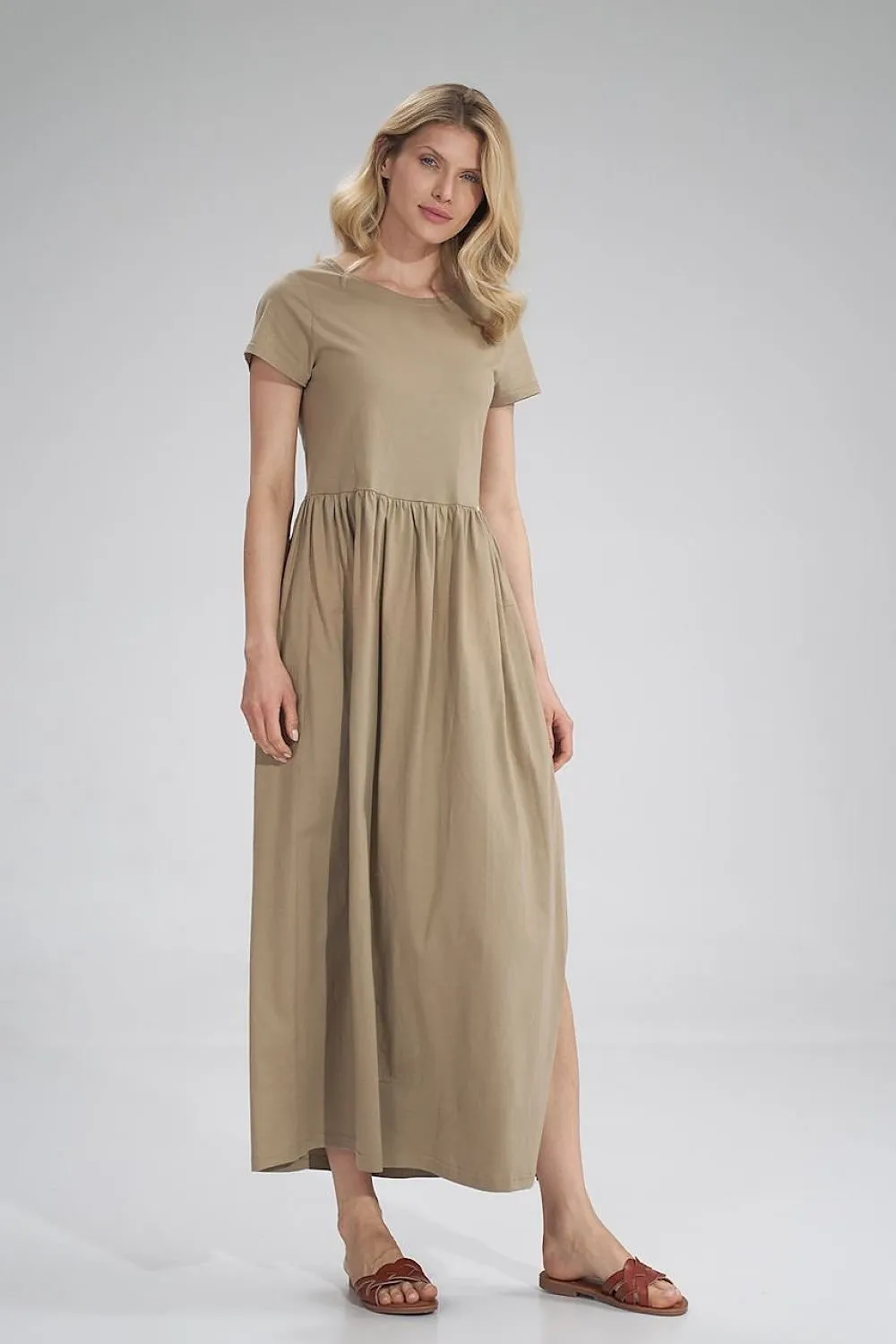 Chic Summer Cotton Maxi Dress with Graceful Side Slit