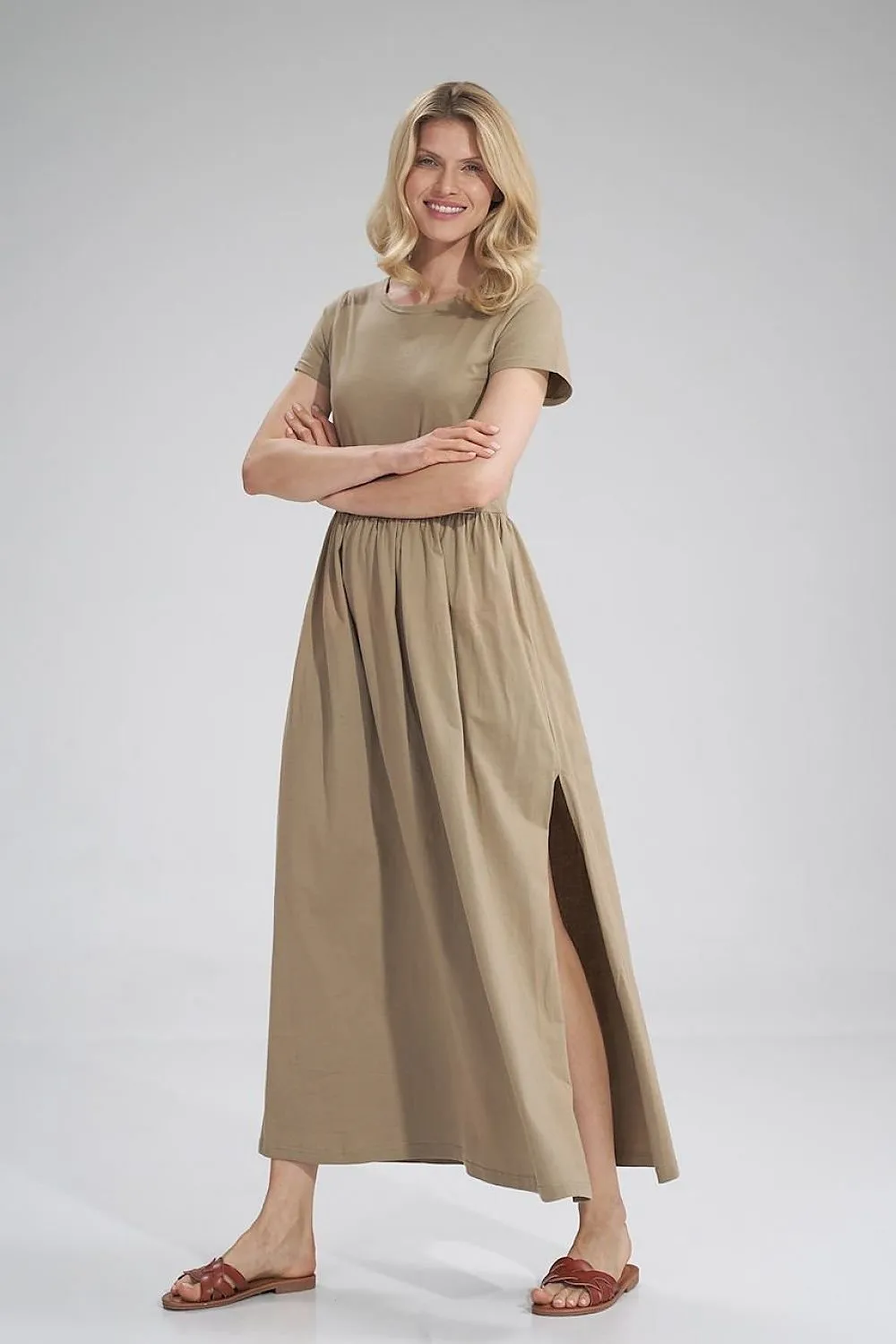 Chic Summer Cotton Maxi Dress with Graceful Side Slit