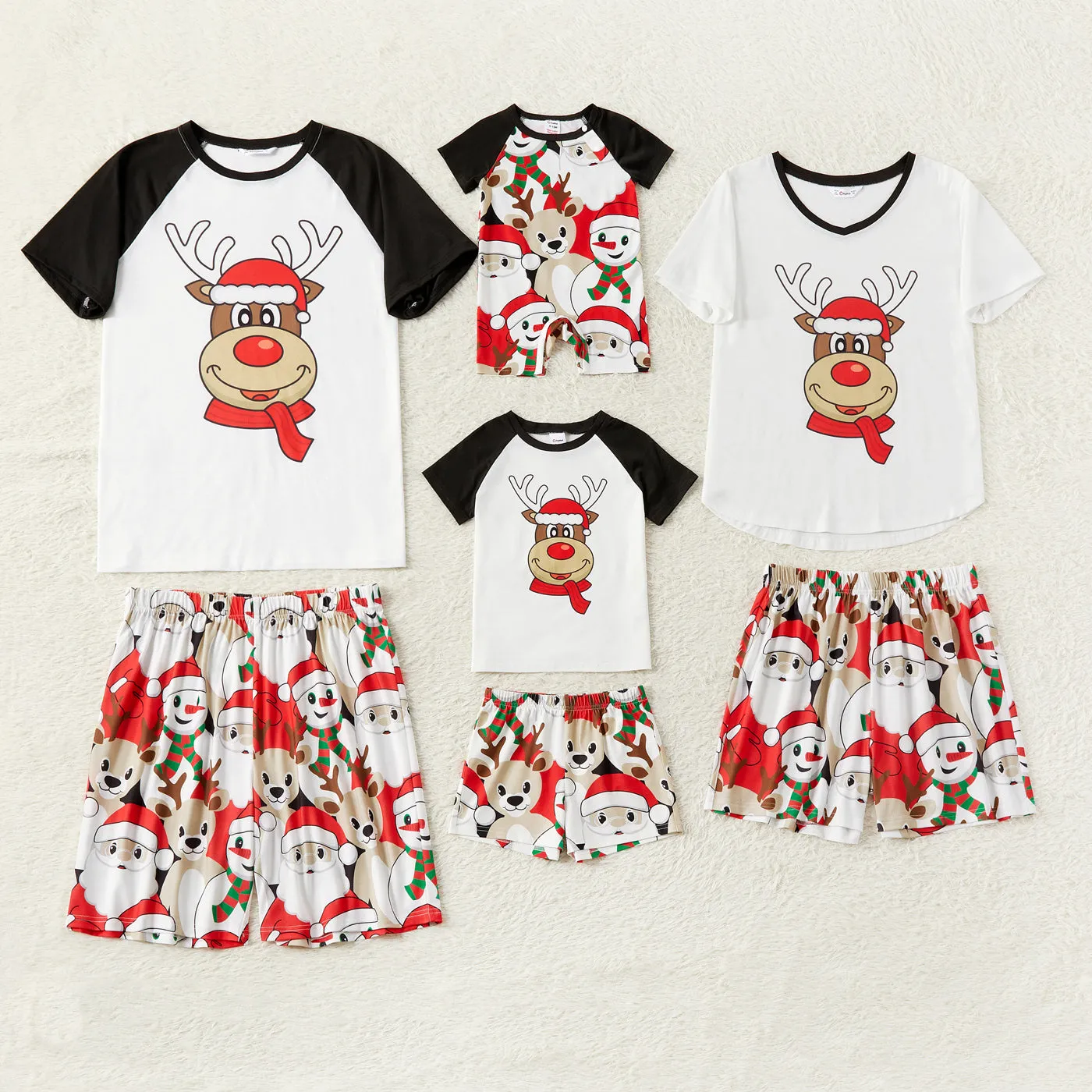 Christmas Family Matching Short-sleeve Graphic Tee & Shorts Pajamas Sets (Flame Resistant)