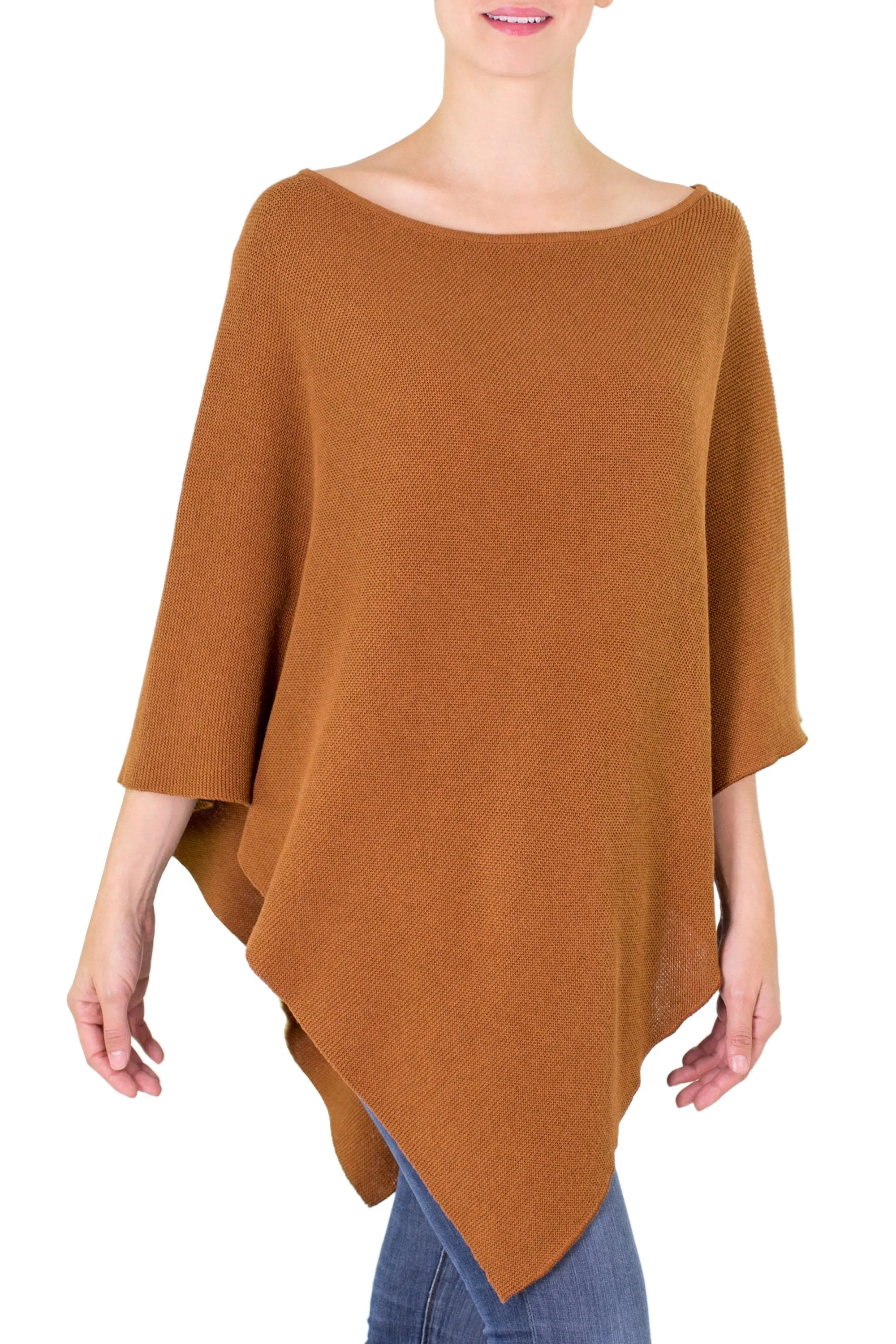 Cocoa Grace Handcrafted Tan Cotton Knit Poncho