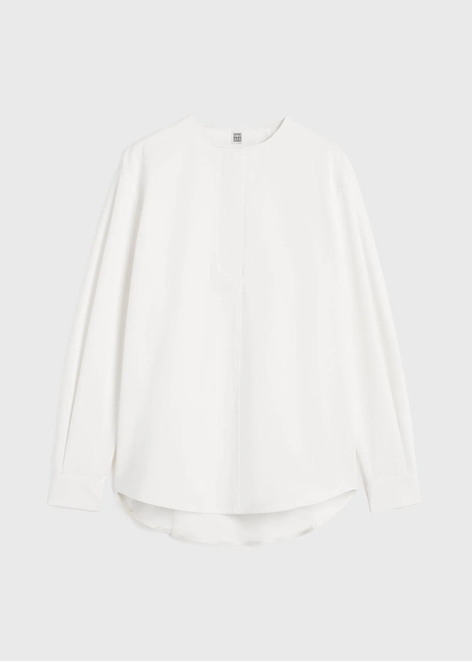 Collarless cotton-twill shirt white