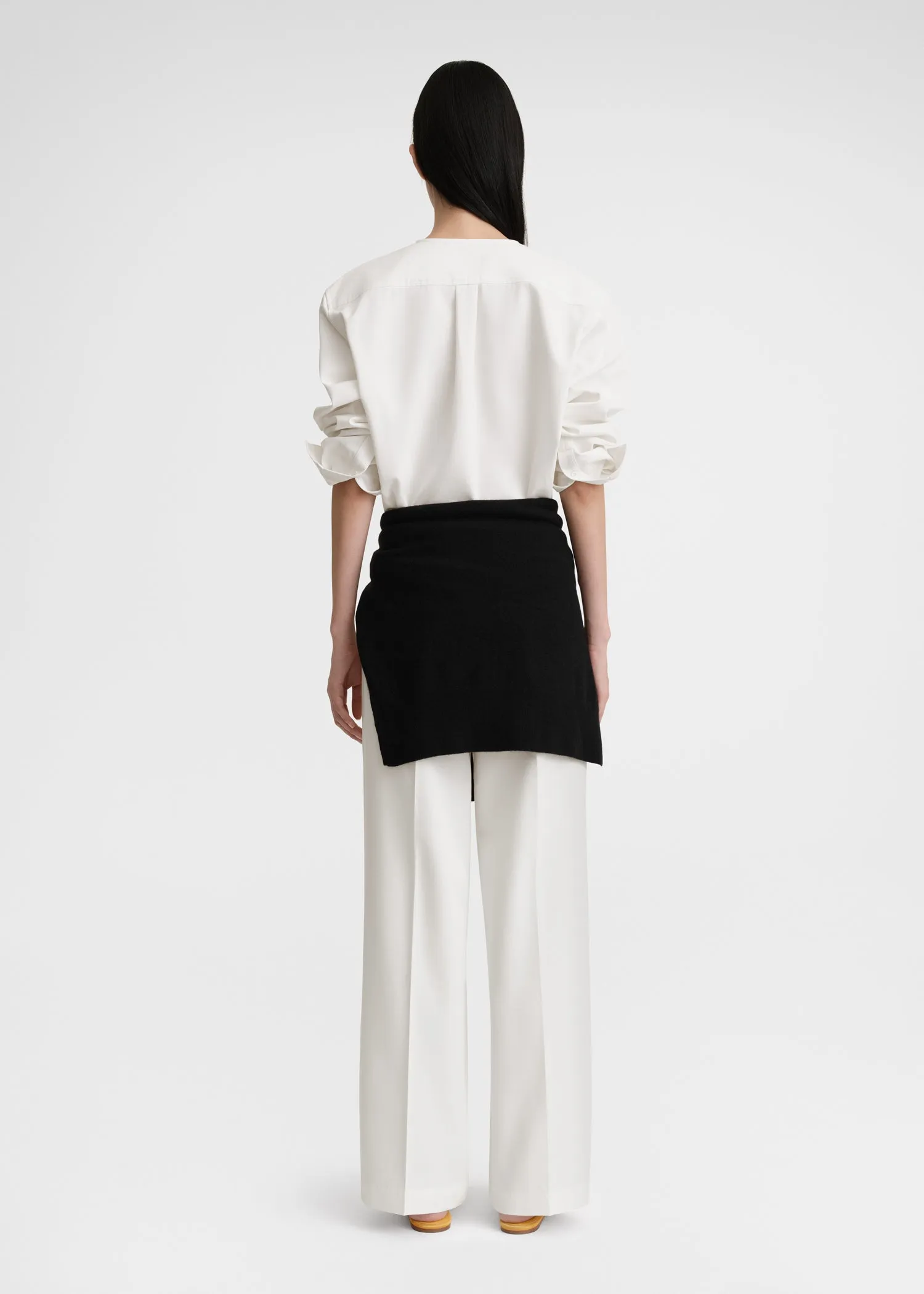 Collarless cotton-twill shirt white