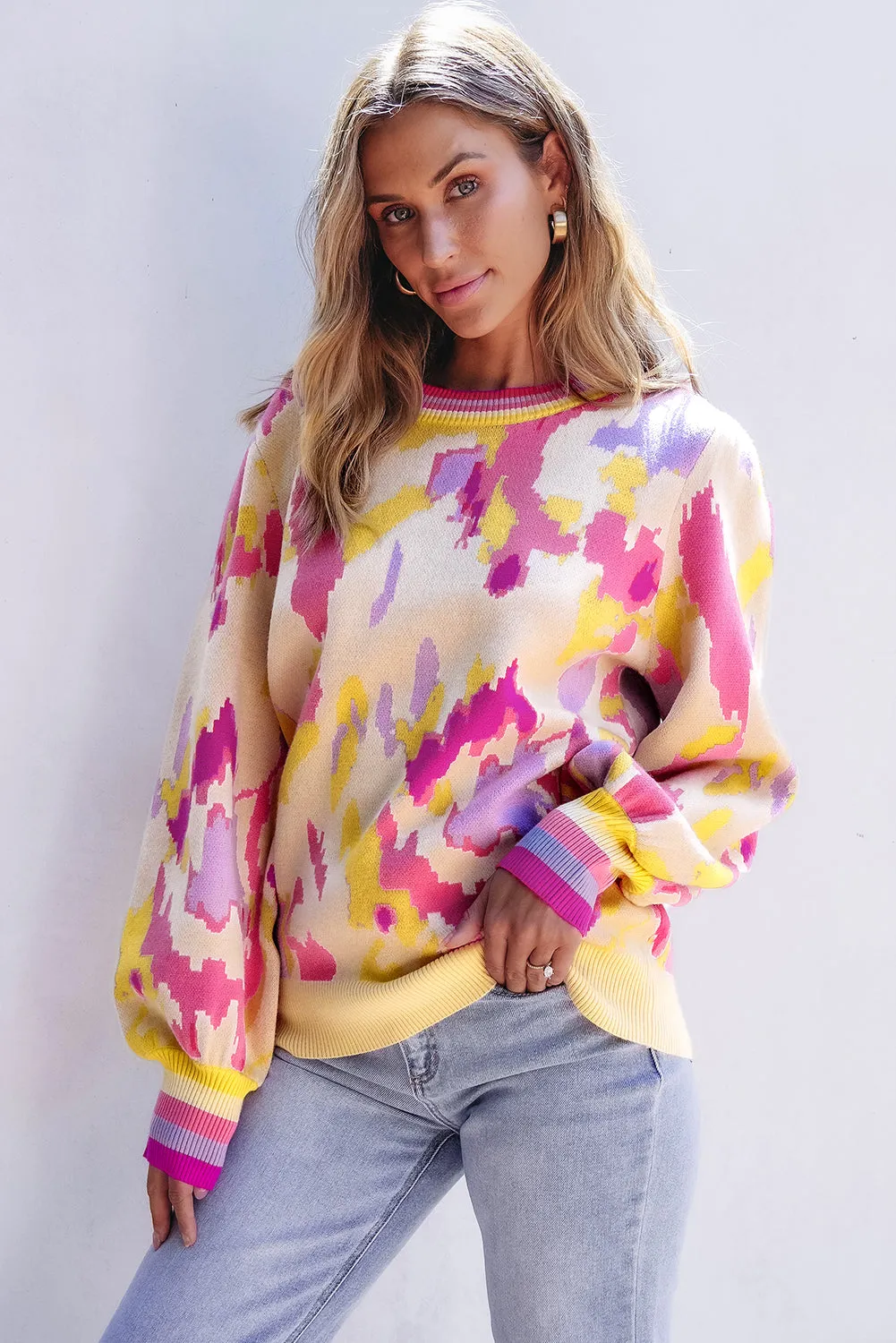 Colorblock Balloon Sleeve Sweater