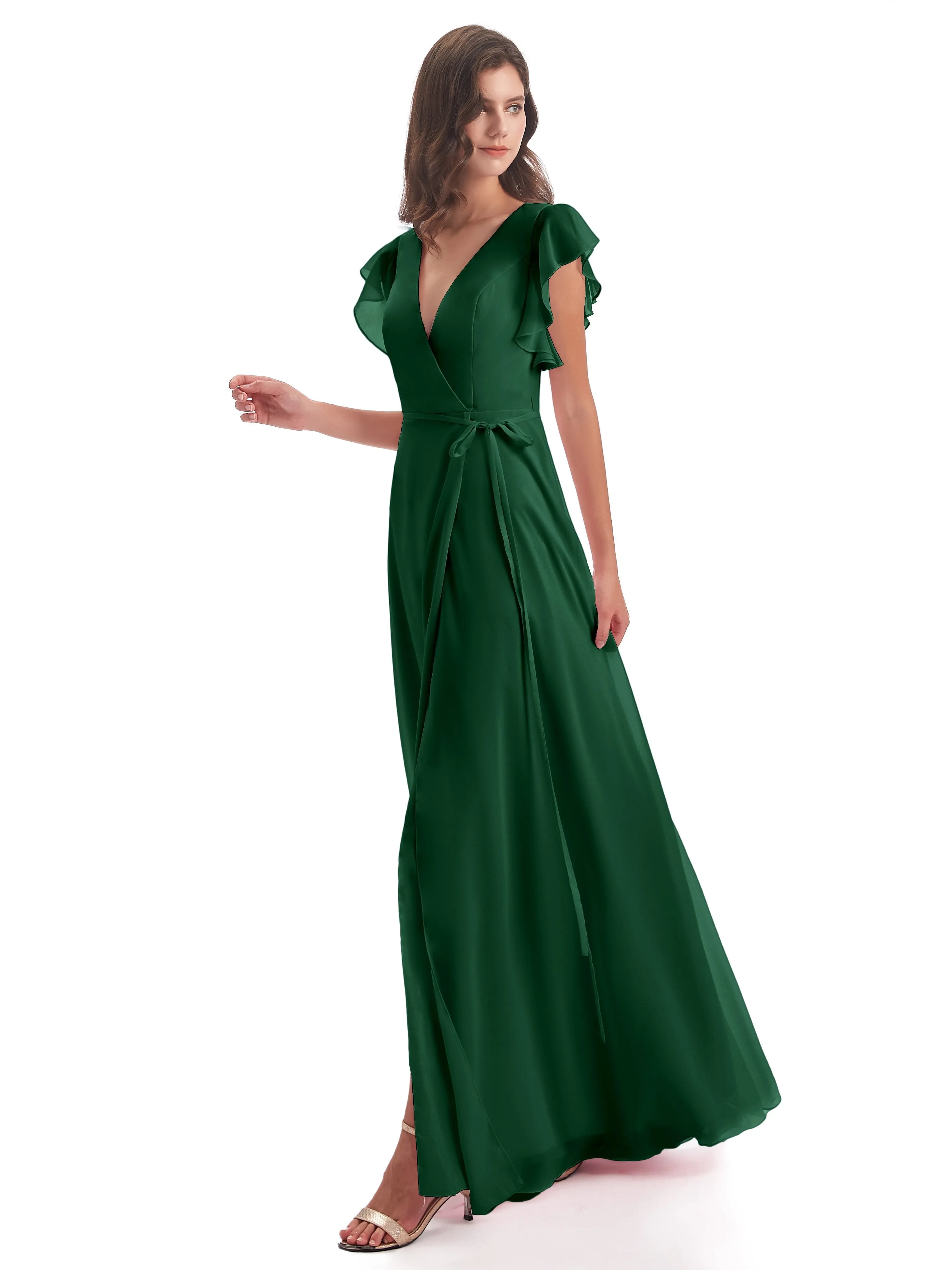 Dark Green Bridesmaid Hope Charming V Neck Long Chiffon Bridesmaid Dresses