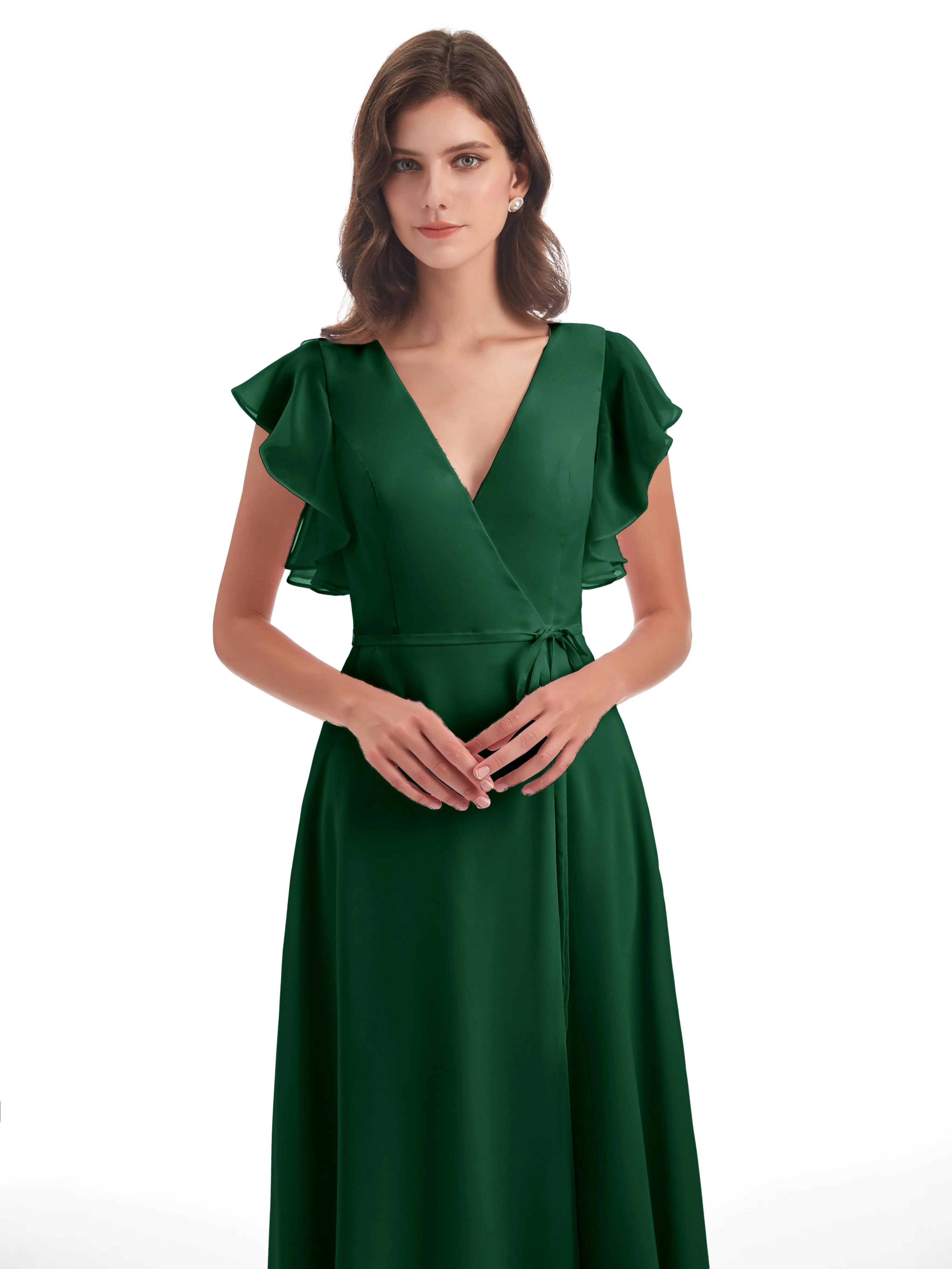 Dark Green Bridesmaid Hope Charming V Neck Long Chiffon Bridesmaid Dresses