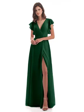 Dark Green Bridesmaid Hope Charming V Neck Long Chiffon Bridesmaid Dresses