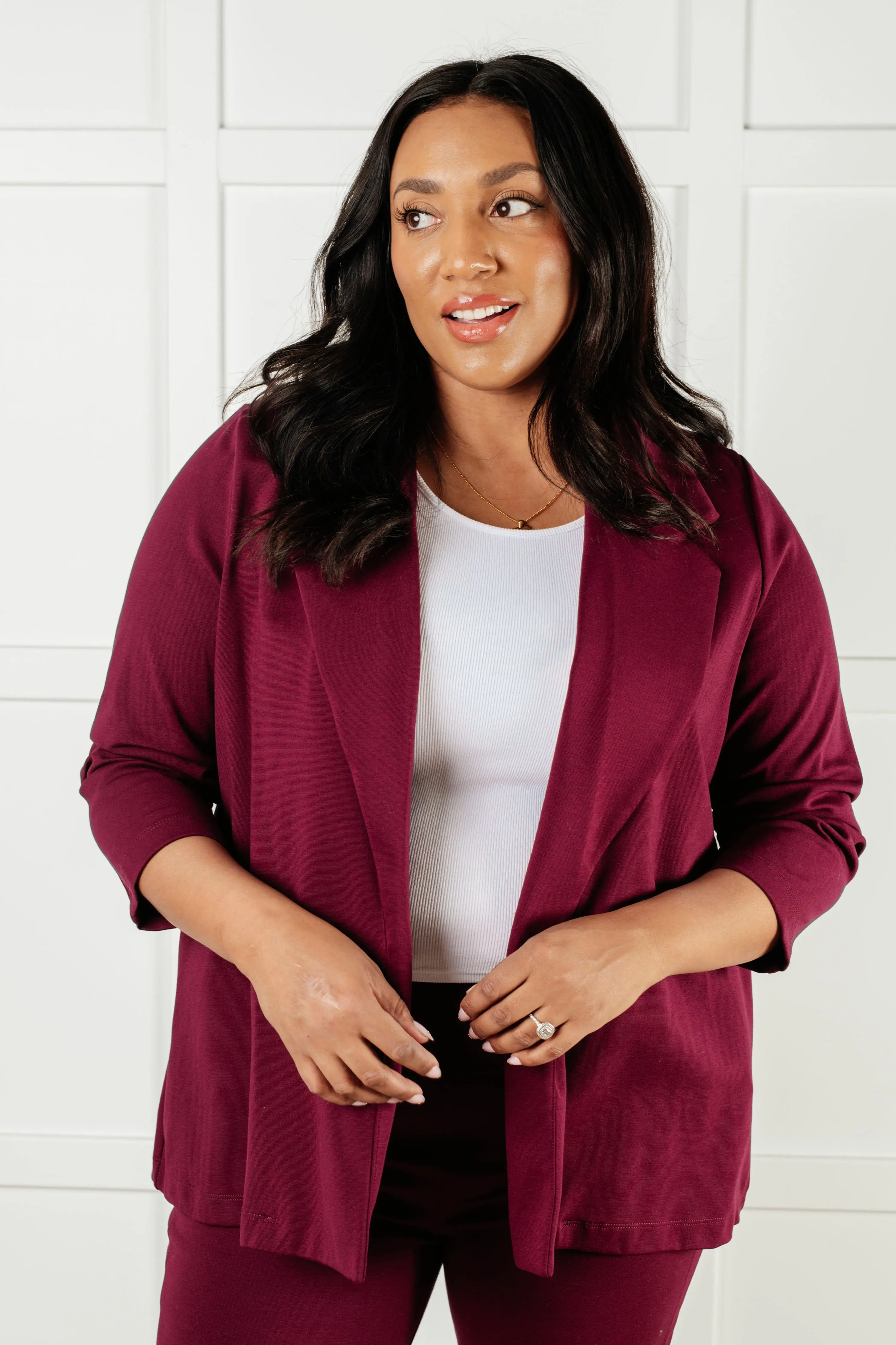 Dear Scarlett Magic 3/4 Blazer in Wine