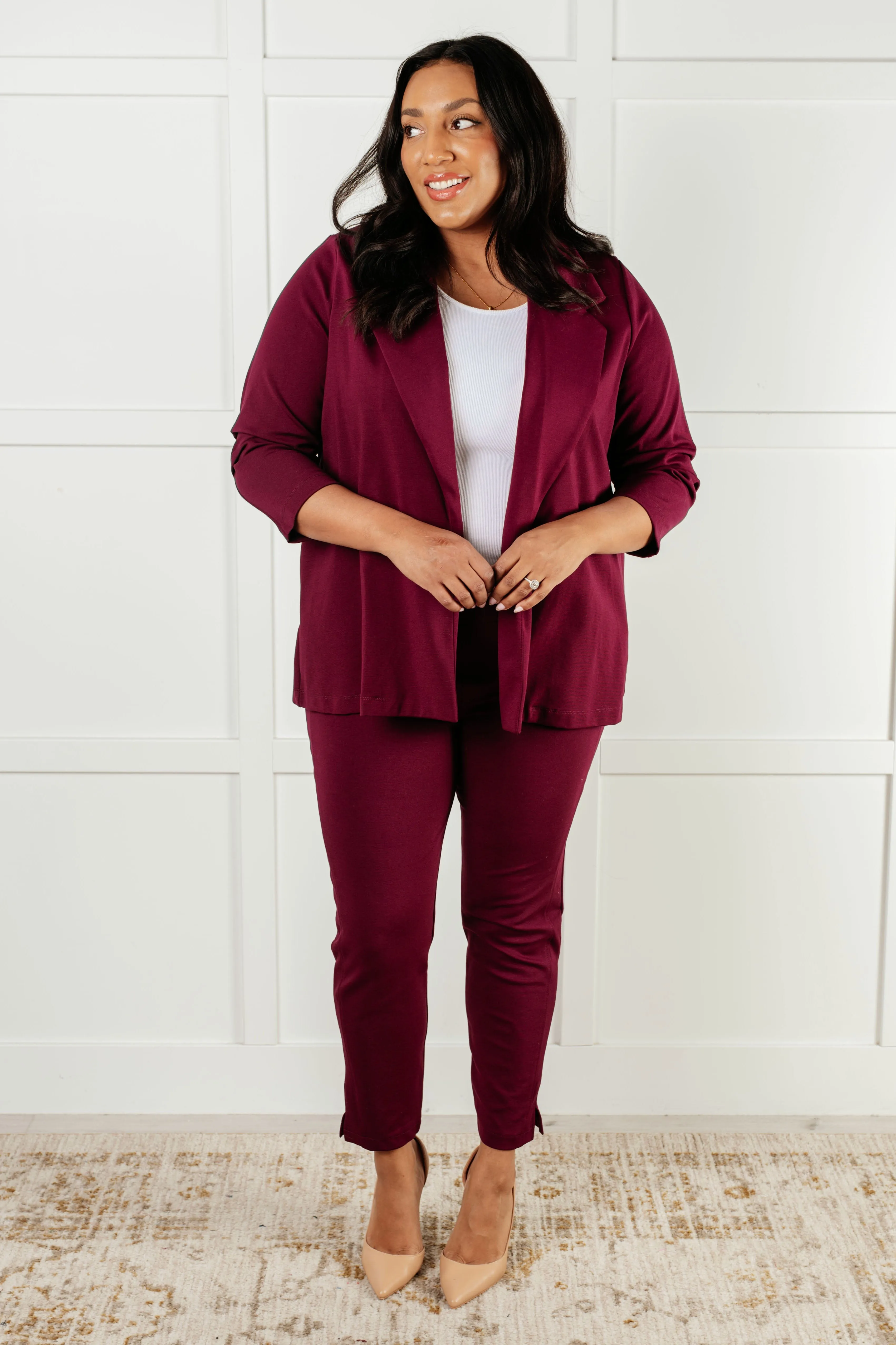 Dear Scarlett Magic 3/4 Blazer in Wine