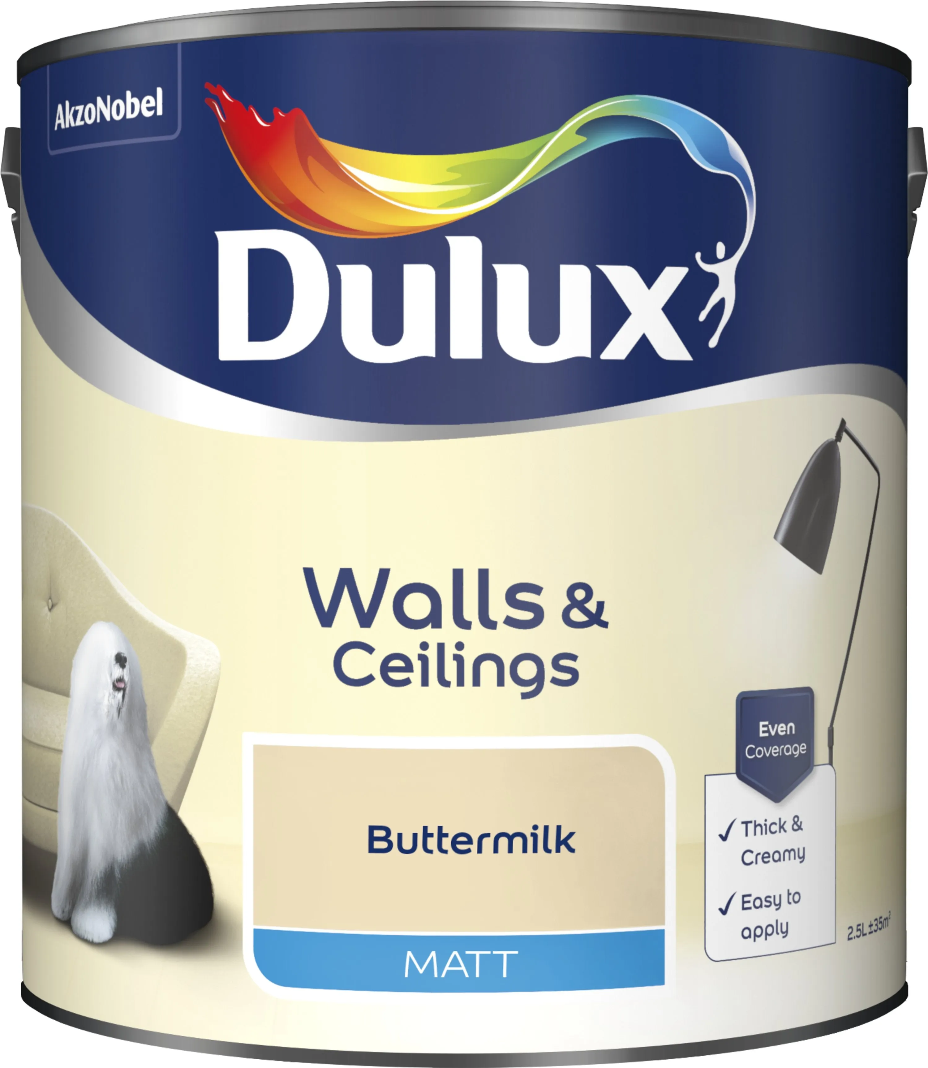 Dulux Matt Emulsion Paint For Walls And Ceilings - Buttermilk 2.5L