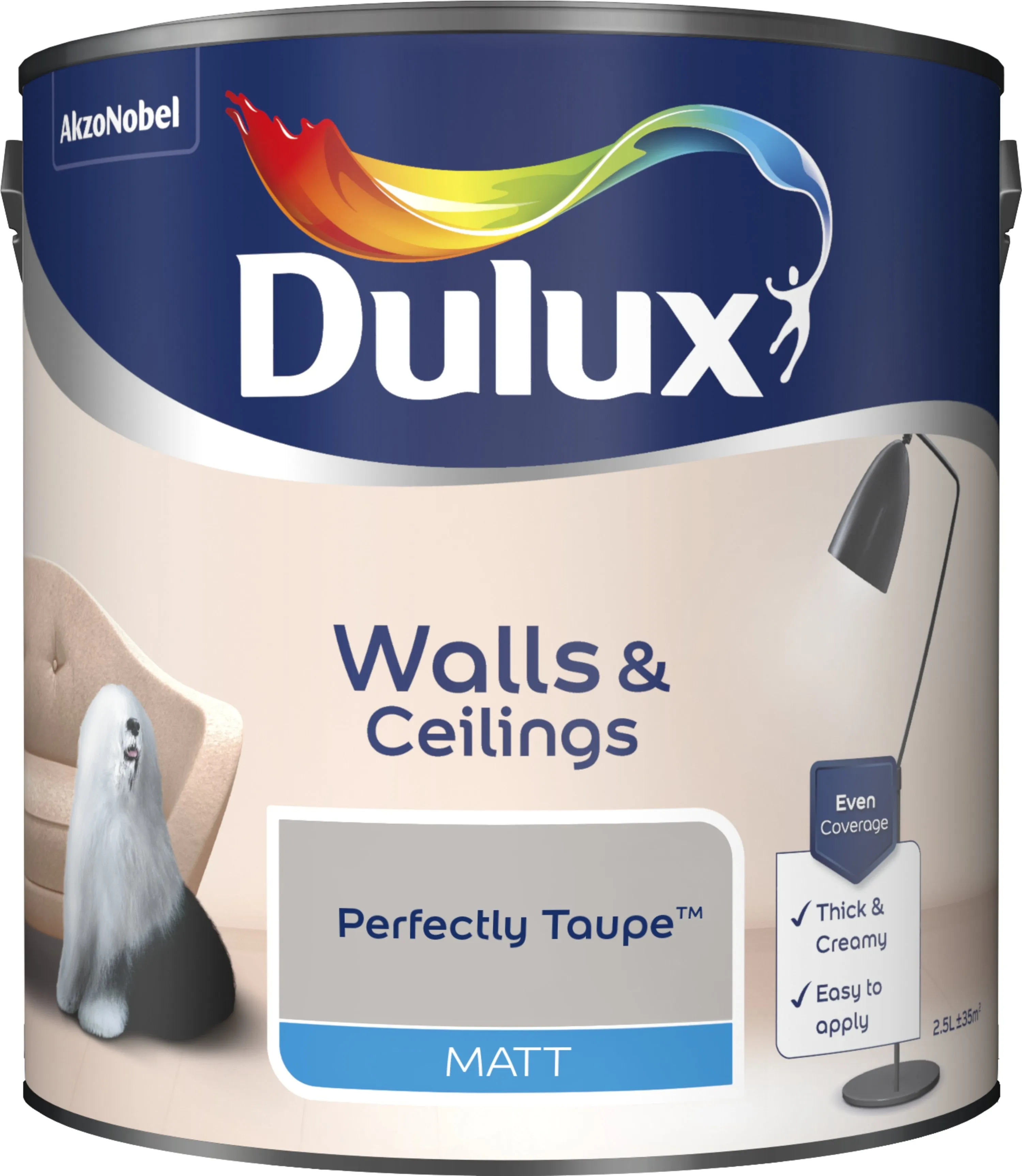 Dulux Matt Emulsion Paint For Walls And Ceilings - Perfectly Taupe 2.5L