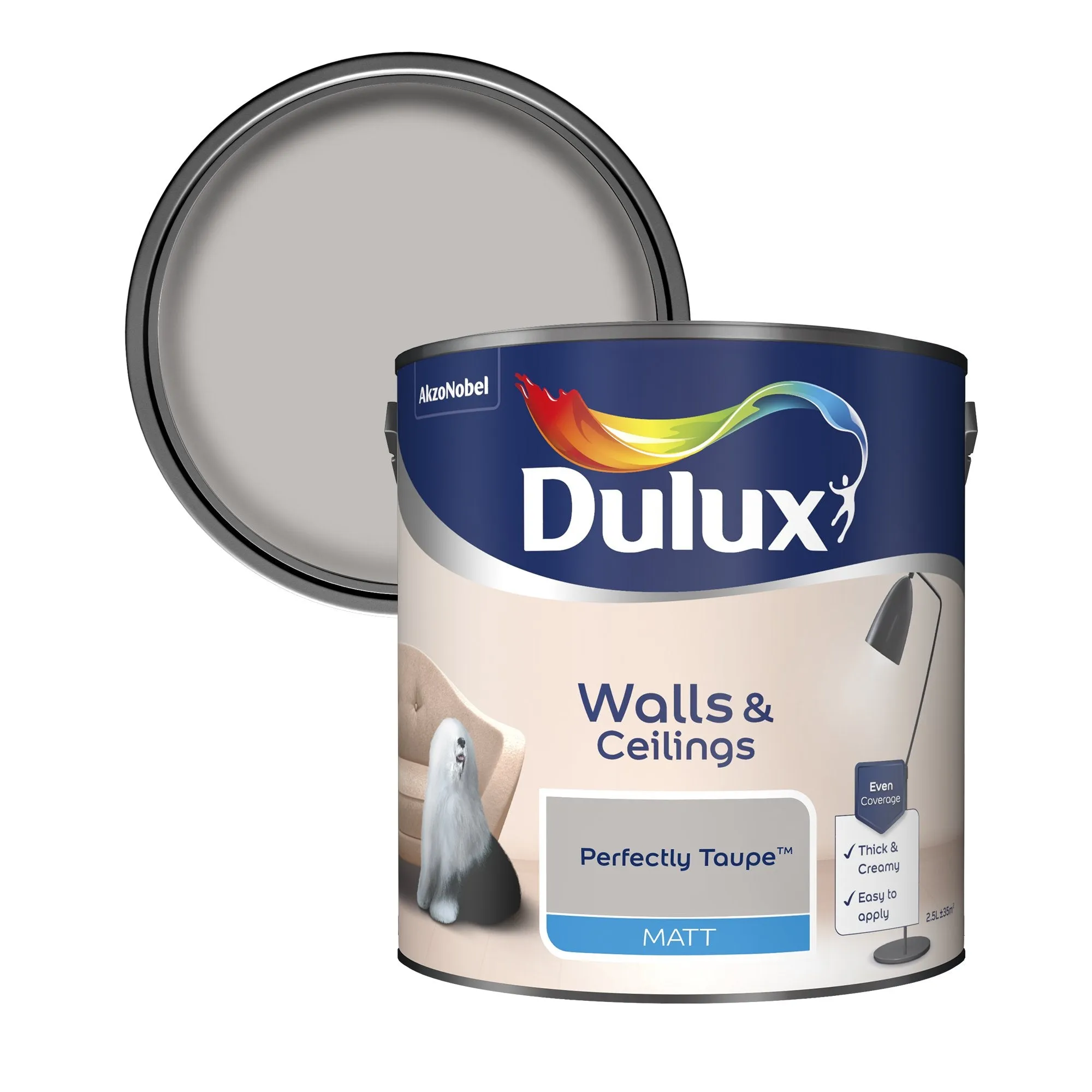 Dulux Matt Emulsion Paint For Walls And Ceilings - Perfectly Taupe 2.5L