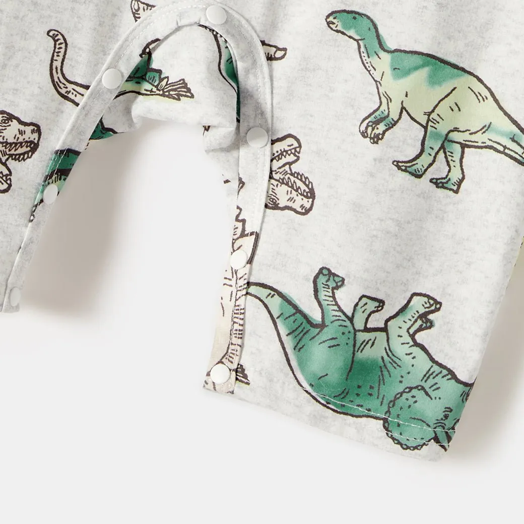 Family Matching Outfits Belted Spliced Dinosaur Printed Dresses and T-Shirts