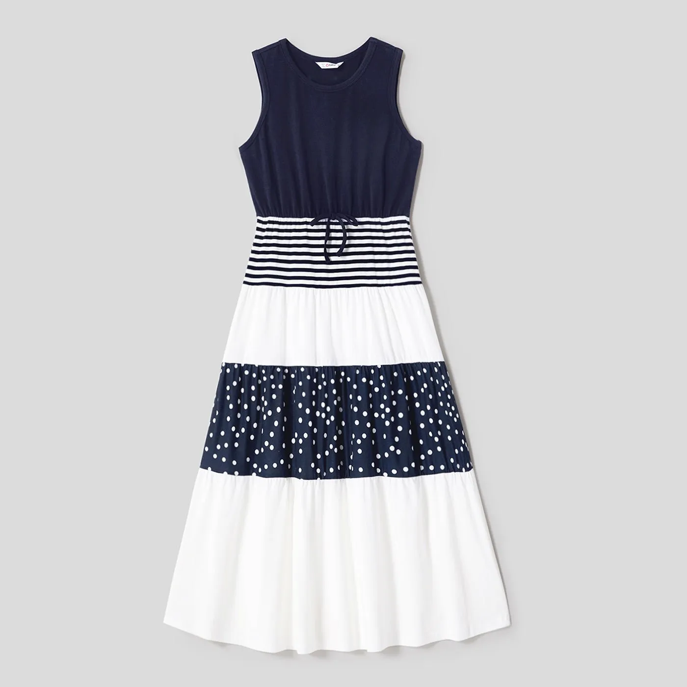 Family Matching Solid Spaghetti Strap Dresses and Striped Colorblock Short-sleeve T-shirts Sets