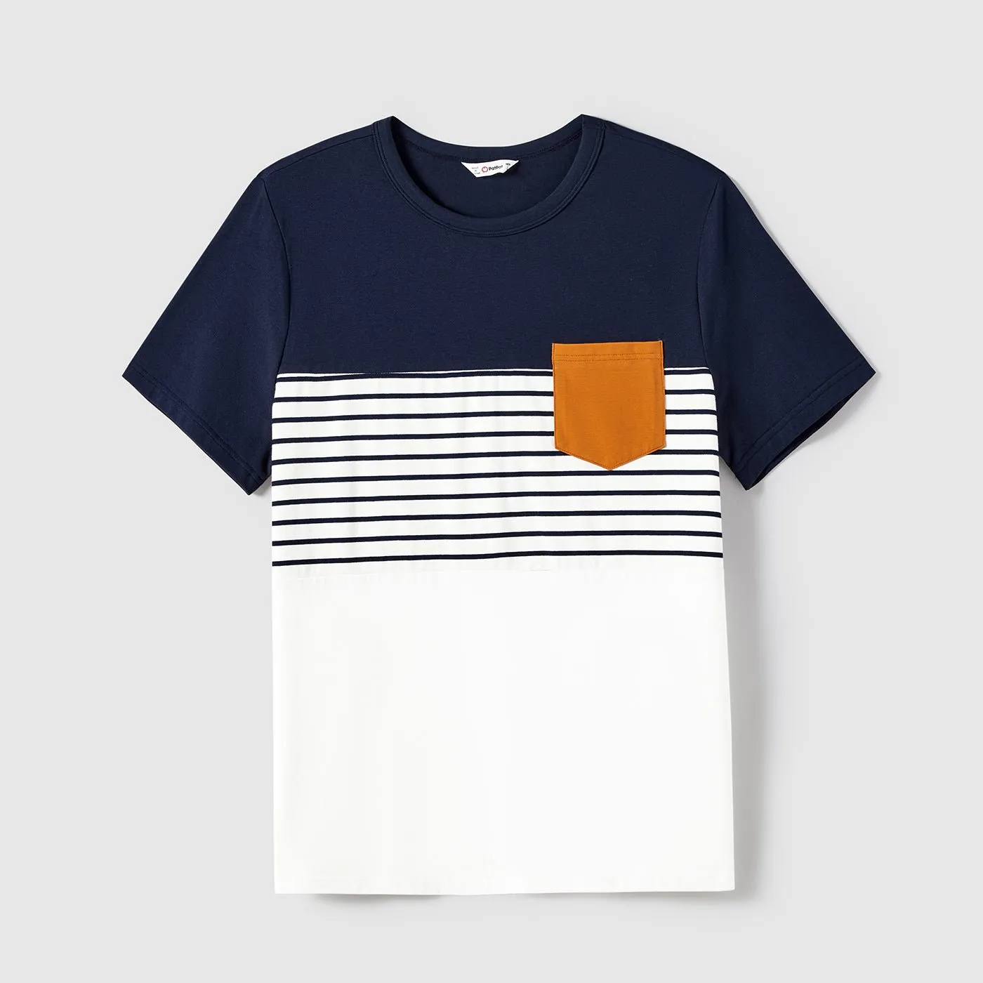 Family Matching Stripe Patched Pocket Belted Dresses and Colorblock Striped T-shirts Sets