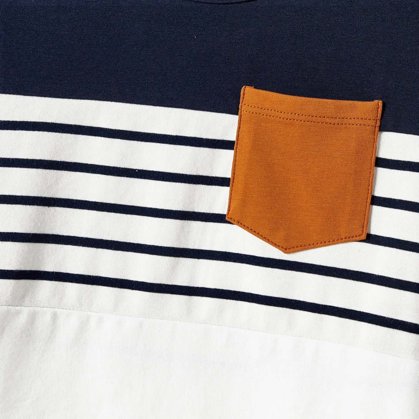 Family Matching Stripe Patched Pocket Belted Dresses and Colorblock Striped T-shirts Sets