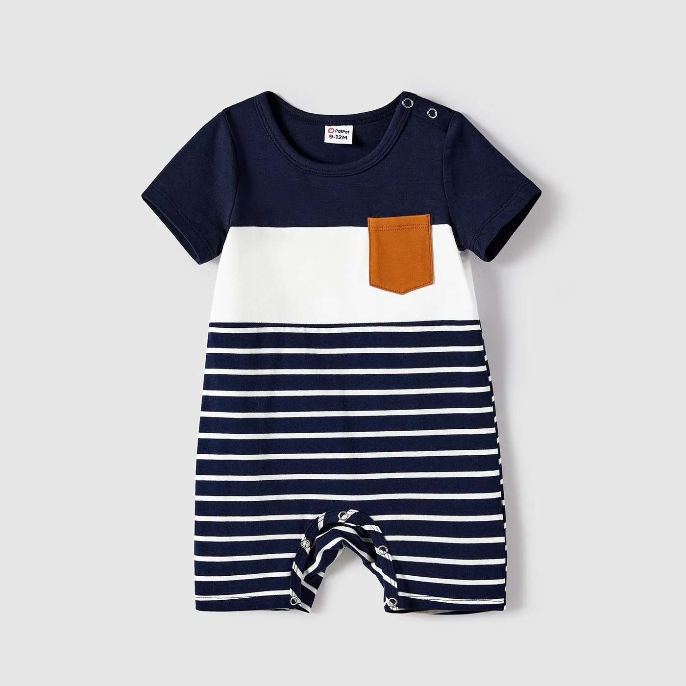 Family Matching Stripe Patched Pocket Belted Dresses and Colorblock Striped T-shirts Sets