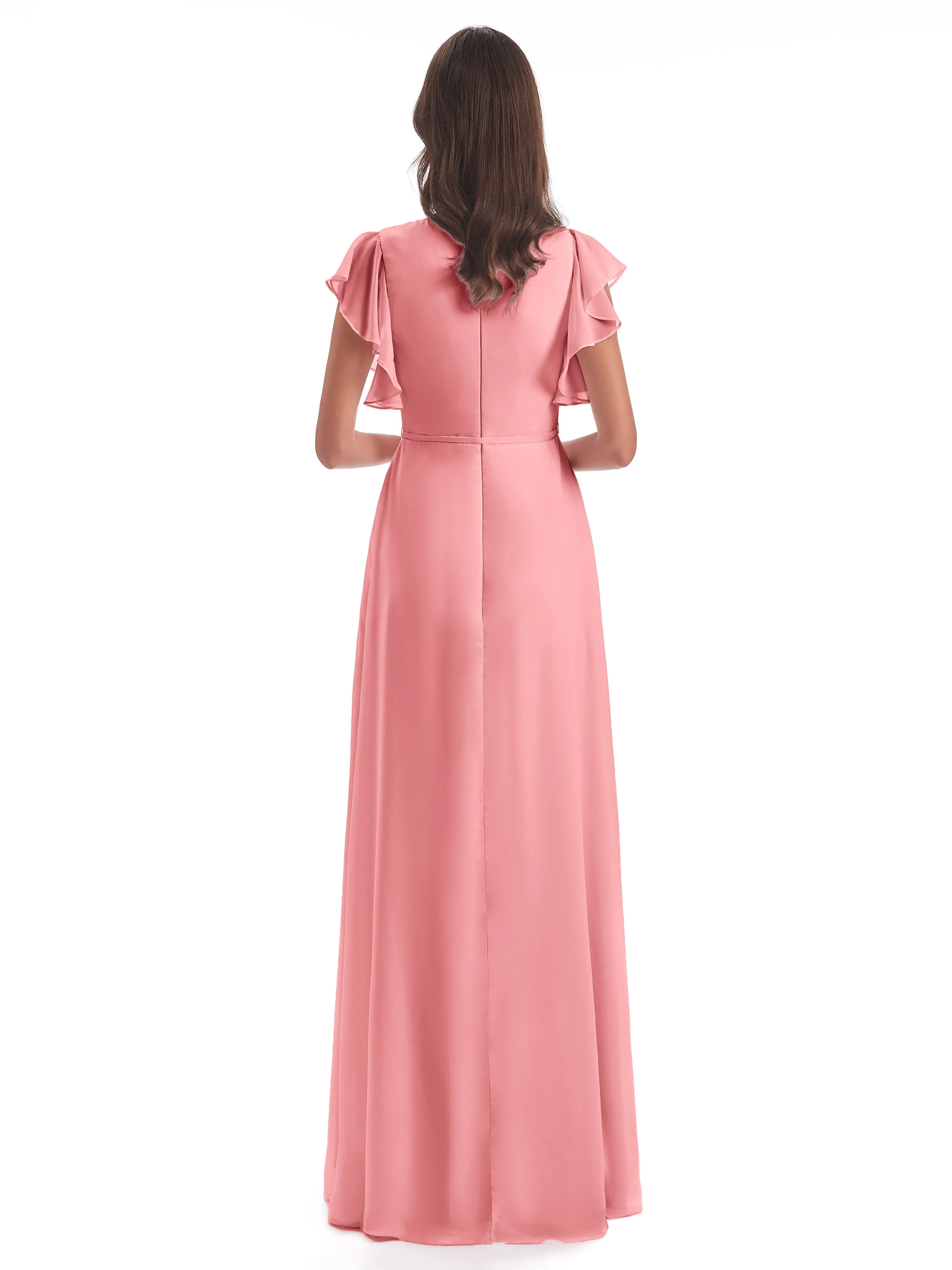 Flamingo Bridesmaid Dress Hope Charming V Neck Long Chiffon Bridesmaid Dresses