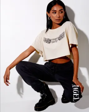 Georgi Cropped Tee in Stone 'Angel Energy' Wings