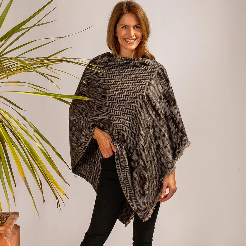 Hand Woven Chunky Herringbone Cashmere Poncho