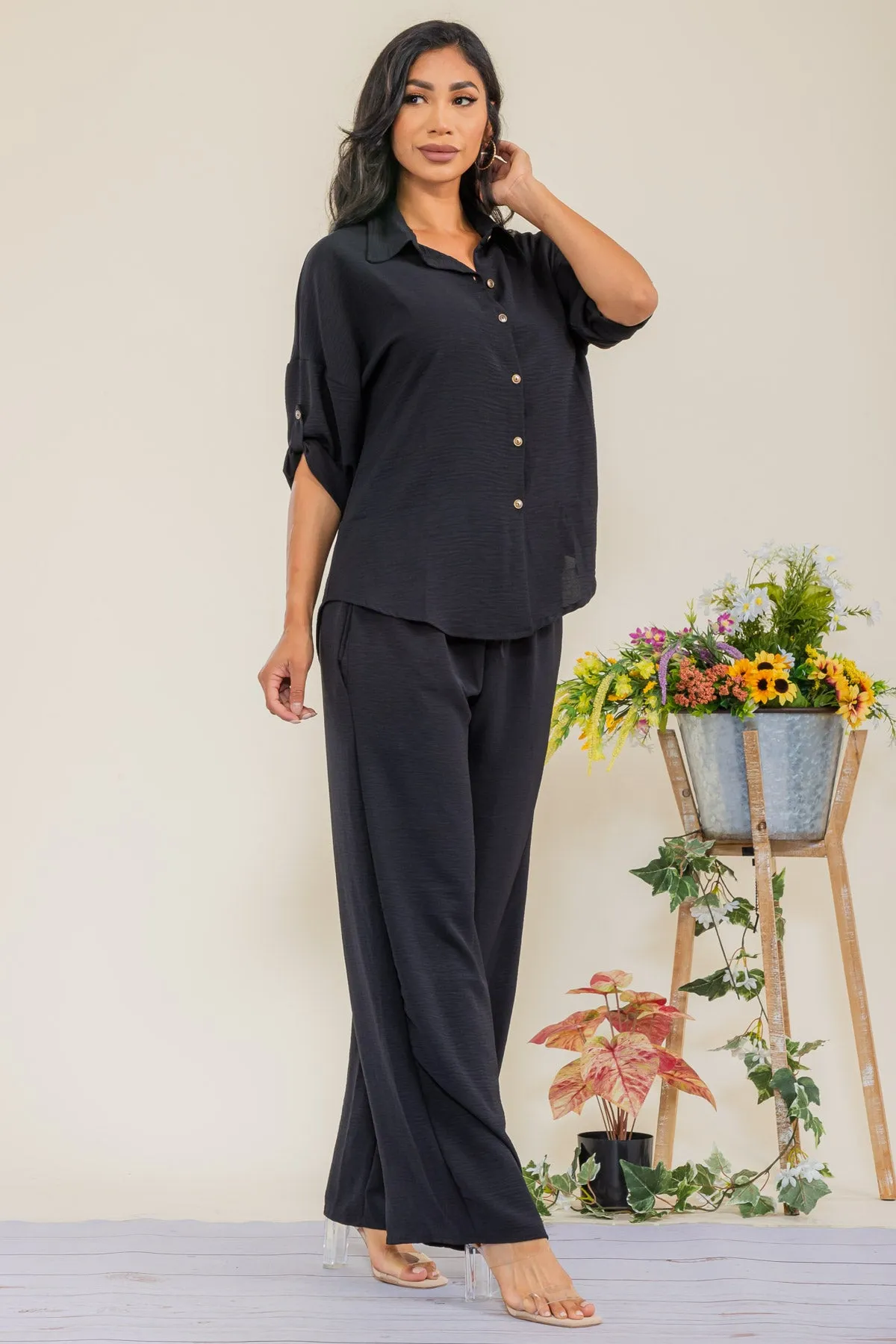 HH753-55X-S - 2PC COLLARD SHIRT AND PANT SET