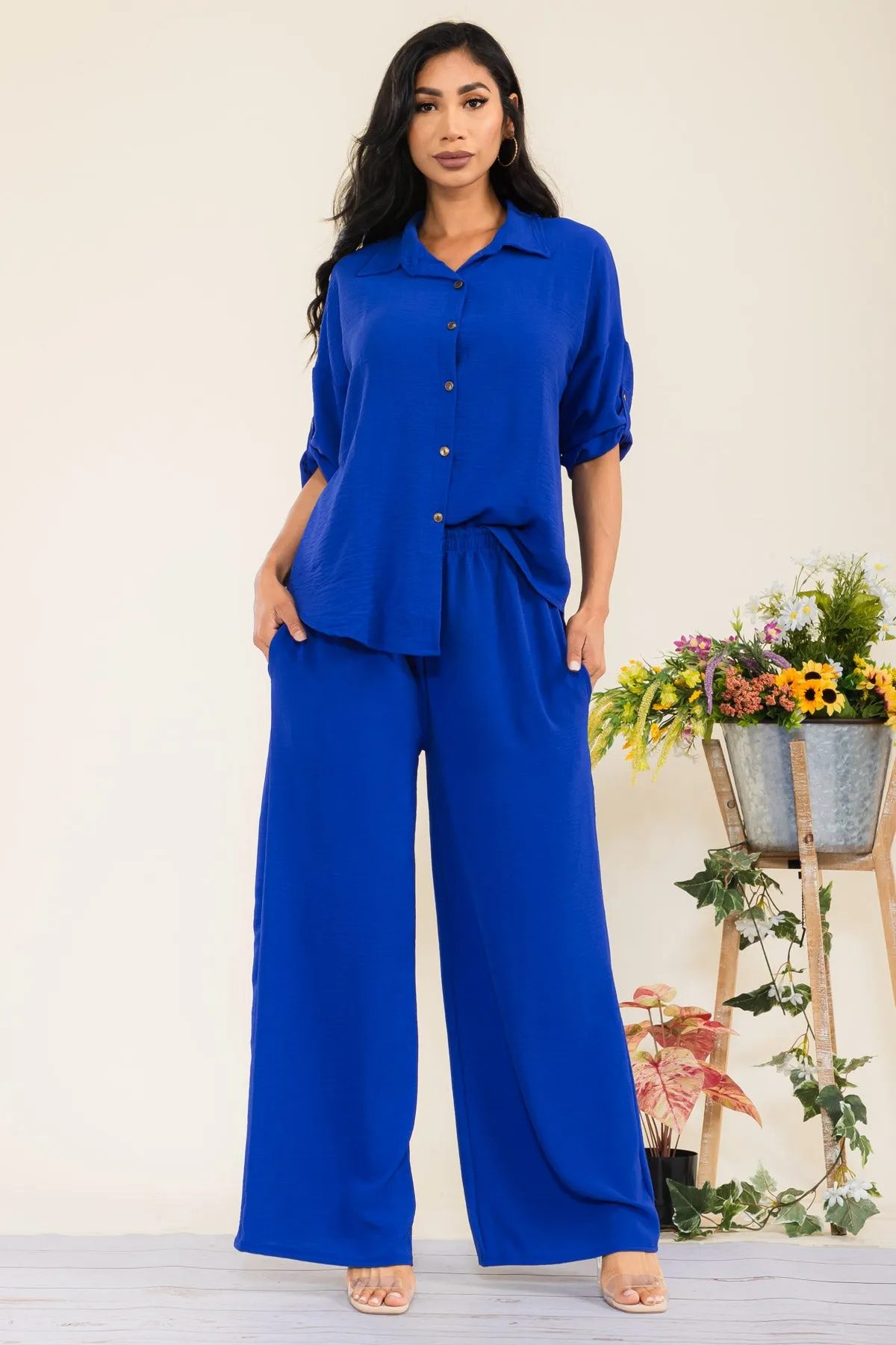 HH753-55X-S - 2PC COLLARD SHIRT AND PANT SET