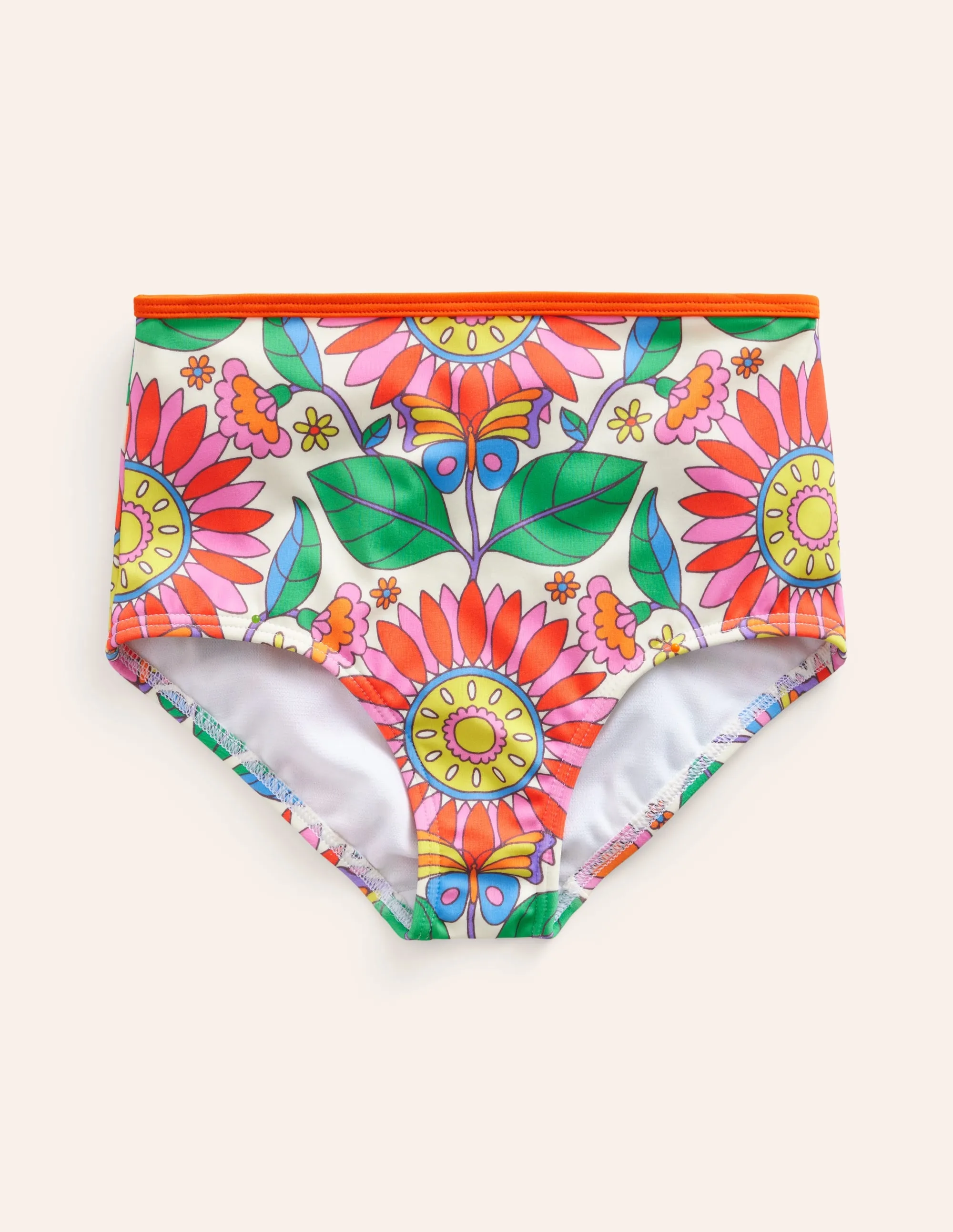 High Waisted Bikini Bottoms-Multi Daisy Vine