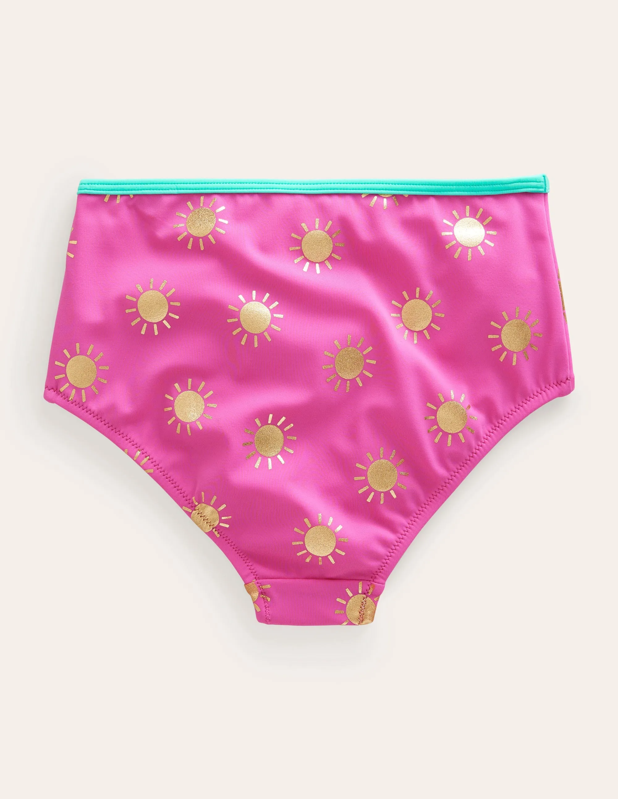 High Waisted Bikini Bottoms-Tickled Pink Gold Foil Suns