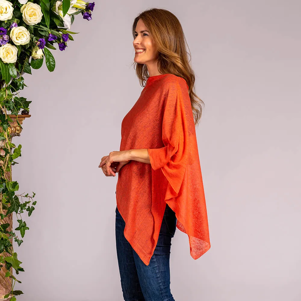 Hot Coral Linen Poncho