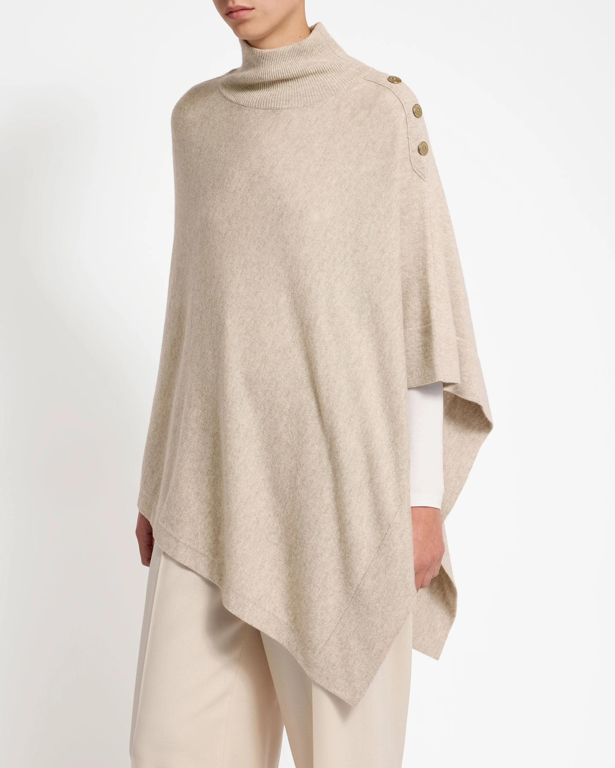 Islay Asymmetric Cashmere Blend Button Poncho - Millet