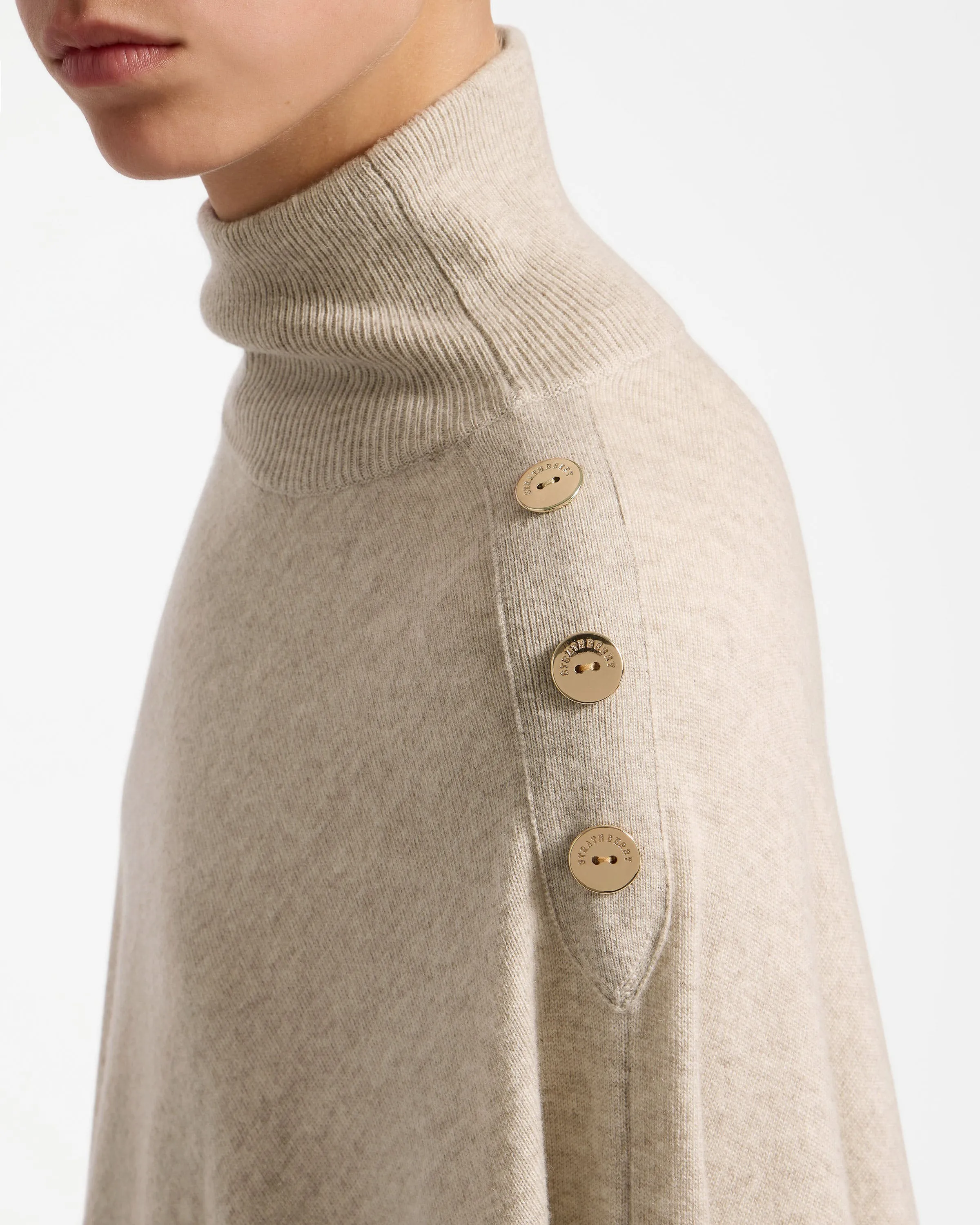 Islay Asymmetric Cashmere Blend Button Poncho - Millet