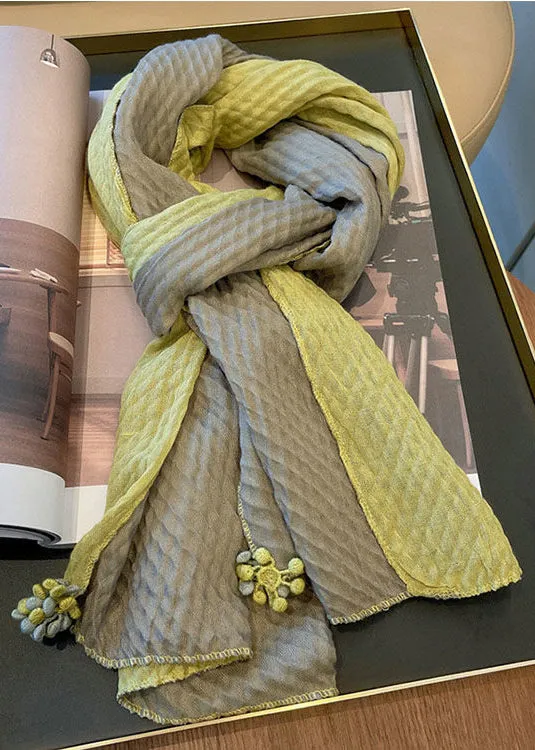 Italian Yellow Tasseled Patchwork Cozy Cotton Scarf ML2302