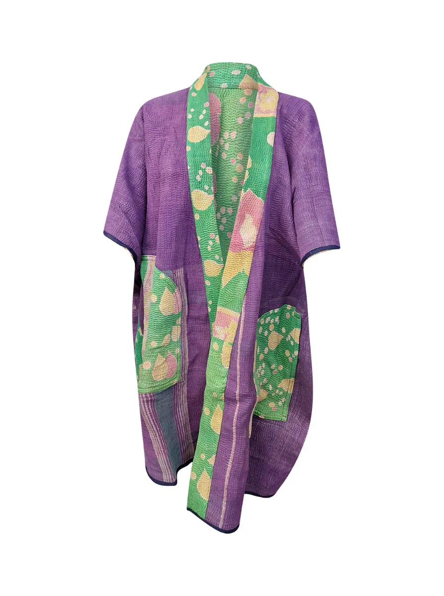 kantha reversible long poncho sini