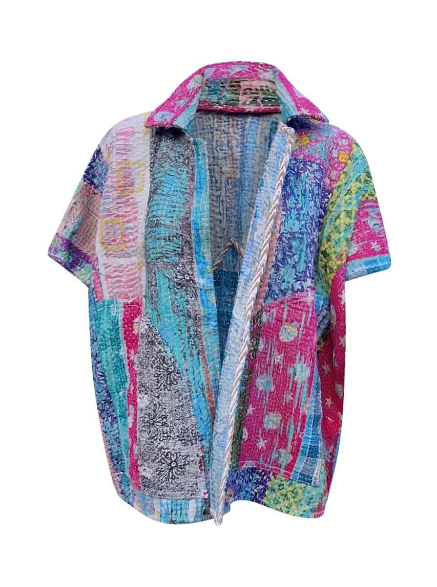 kantha reversible short poncho paru