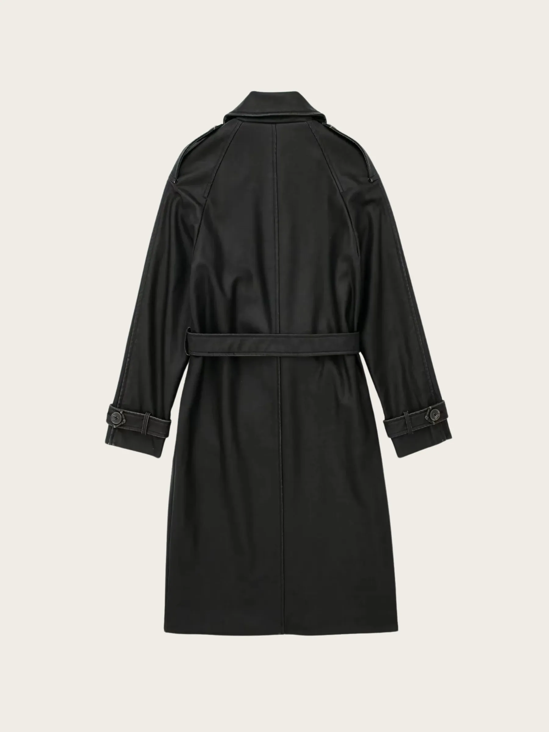 Kiran Belted Faux Leather Trench Coat