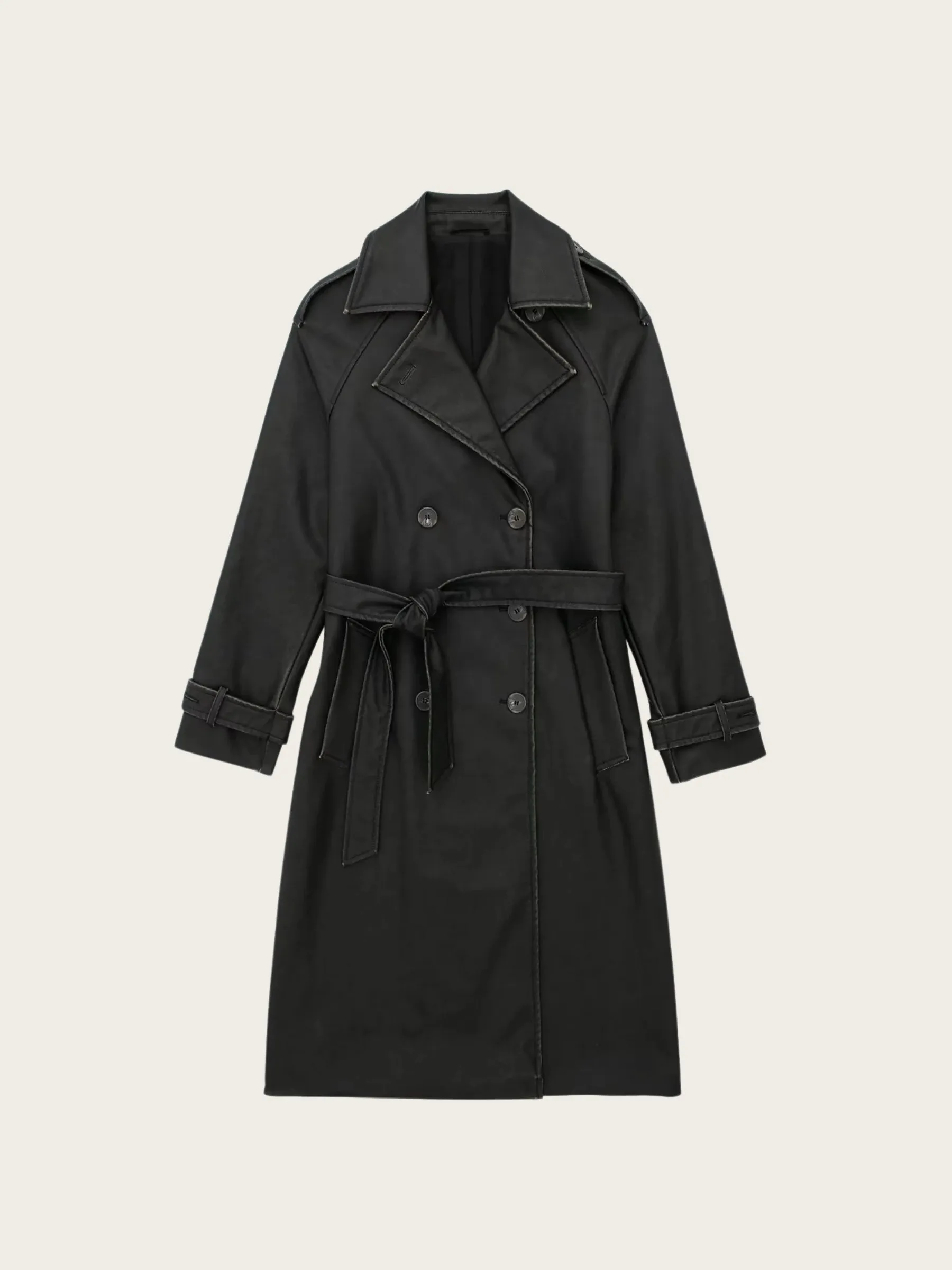 Kiran Belted Faux Leather Trench Coat