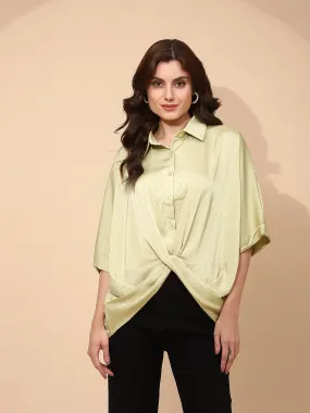 Leaf Green Polyester Blend Regular Fit Blouson Top For Women