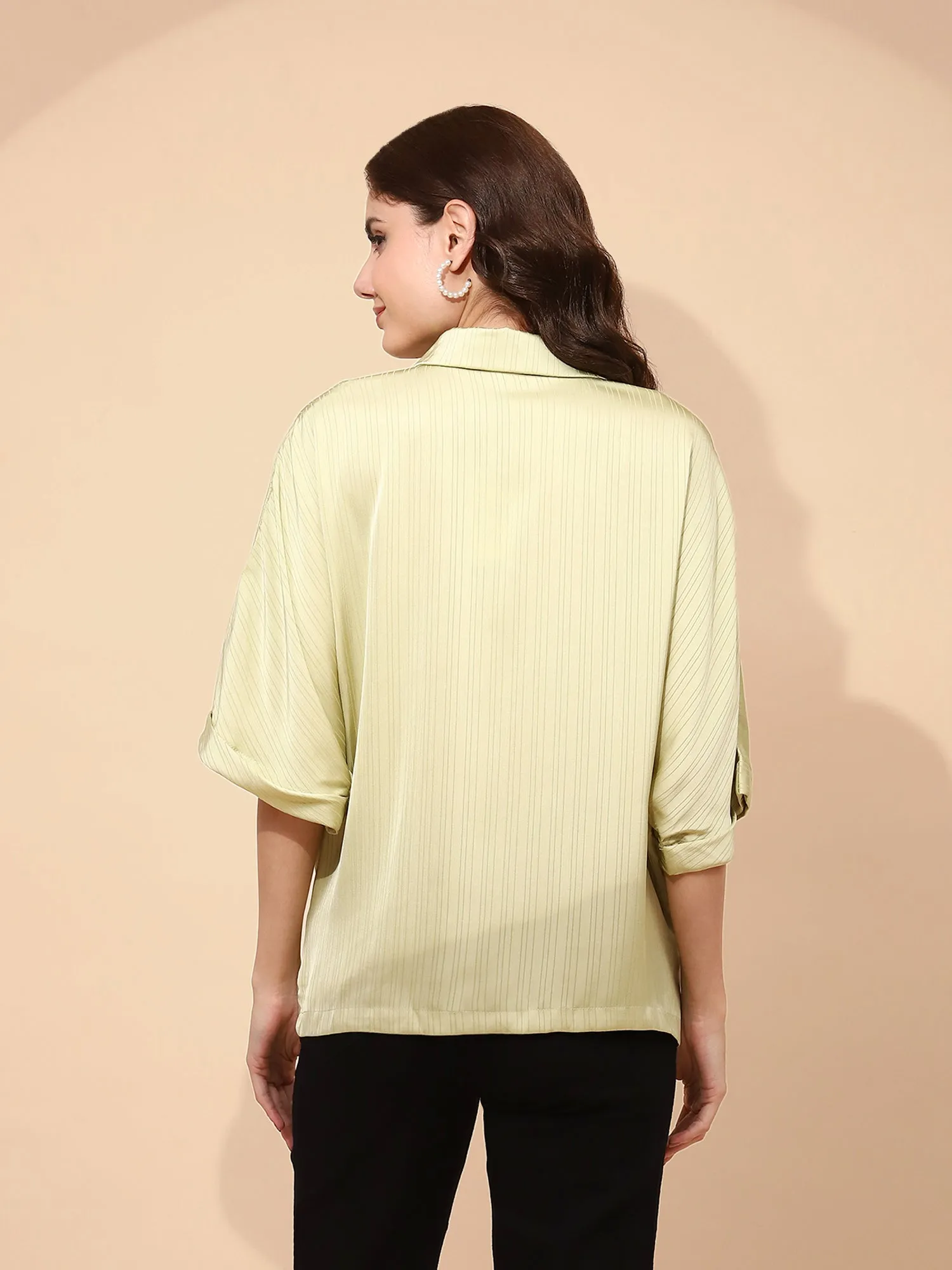 Leaf Green Polyester Blend Regular Fit Blouson Top For Women