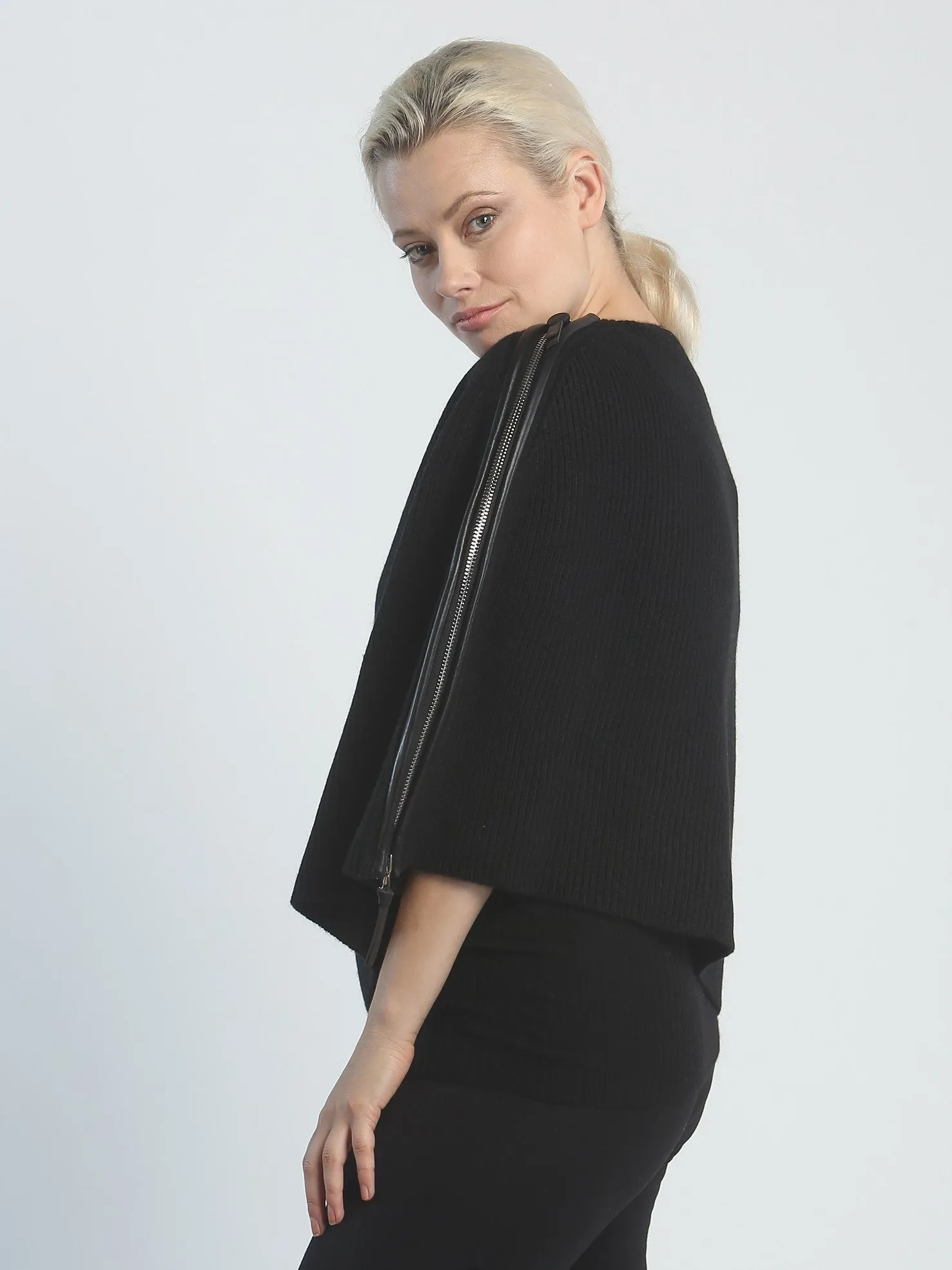 Leather Piping Zipped Crop Cape