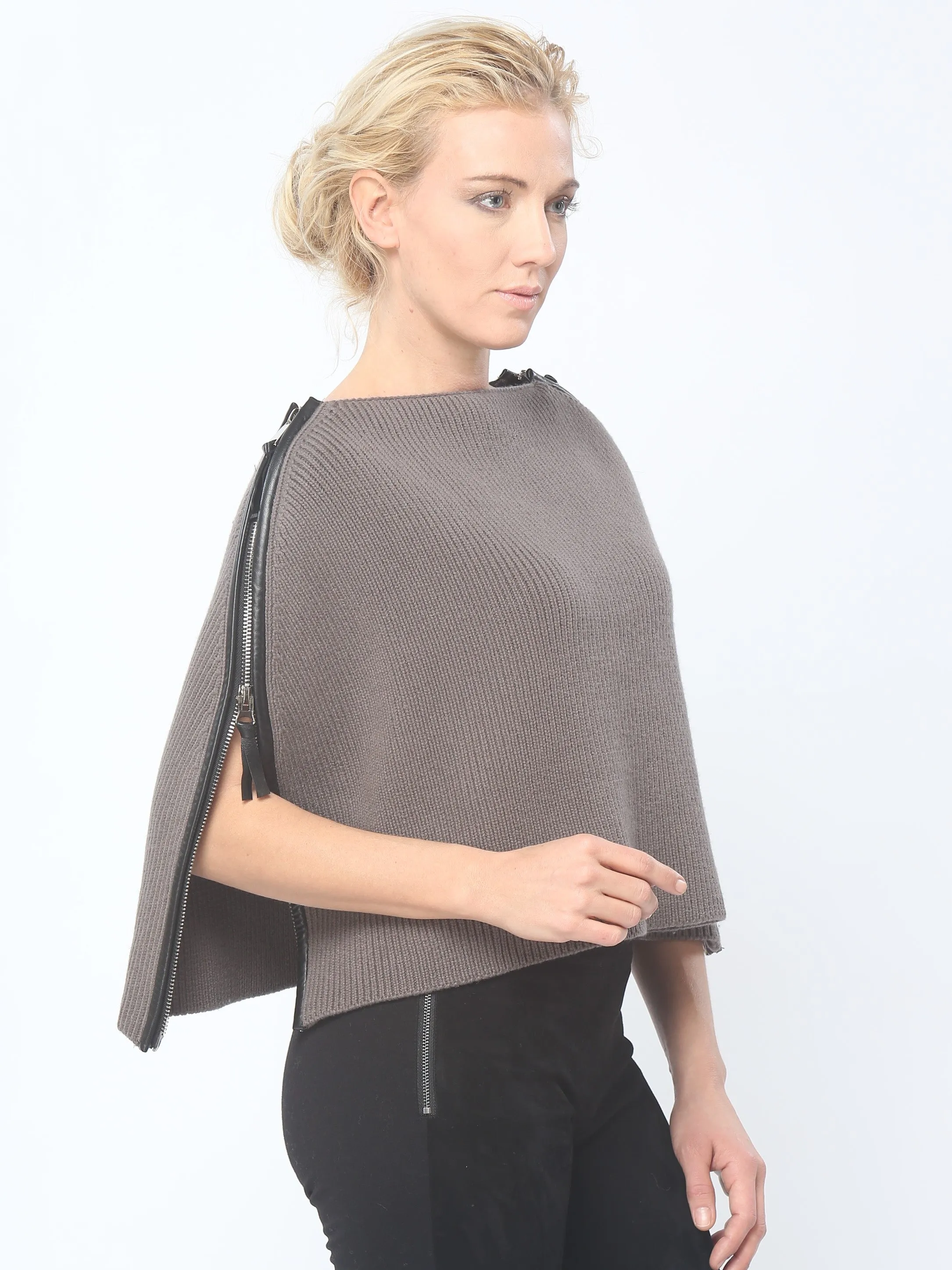 Leather Piping Zipped Crop Cape