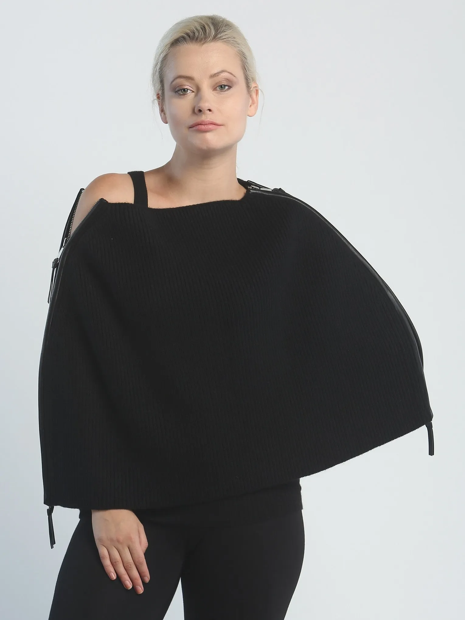 Leather Piping Zipped Crop Cape