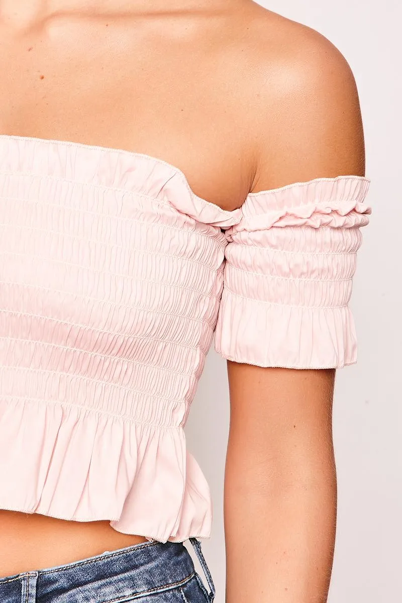 Lilo - Pink Elasticated Bardot Crop Top