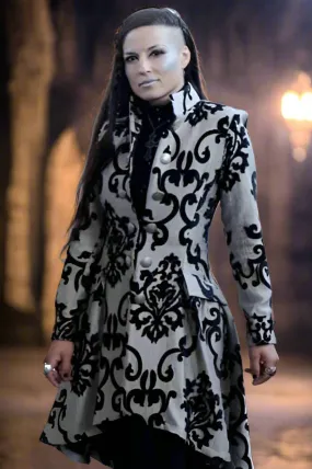 LIONHEART COAT - BLACK ON SILVER VELVET BROCADE