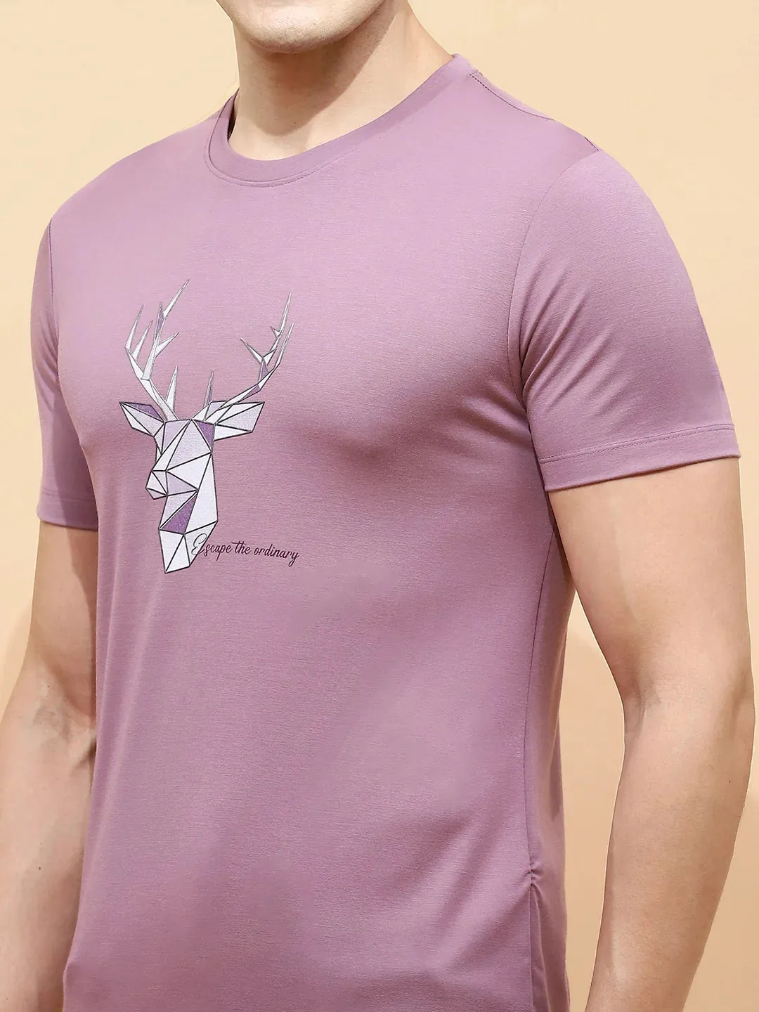 Mauve Viscose Blend Regular Fit T-Shirt For Men