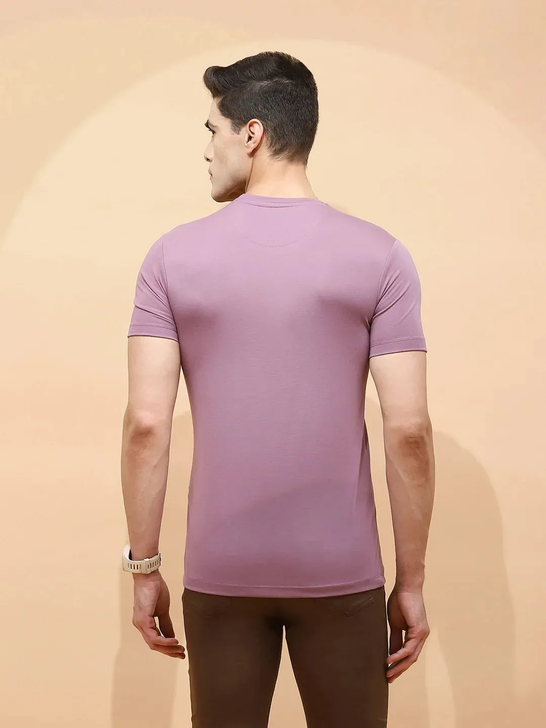 Mauve Viscose Blend Regular Fit T-Shirt For Men