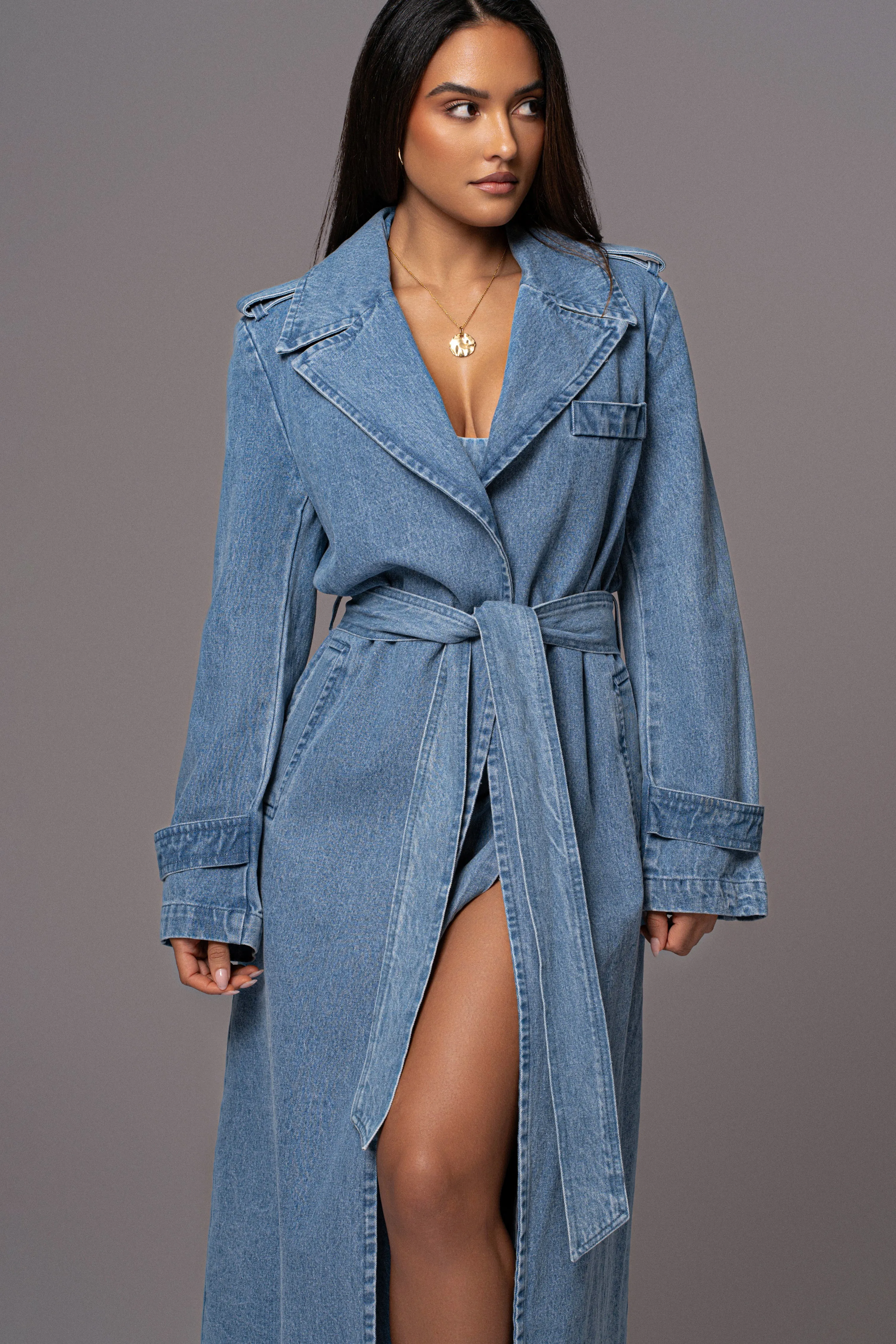 Medium Wash Savannah Belted Denim Coat