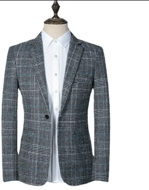 Men Blazer - Plaid Formal Blazer