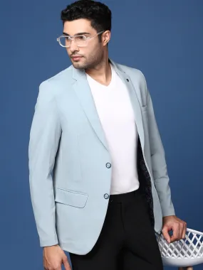 Men Blue Slim Fit Single Breasted Blazer